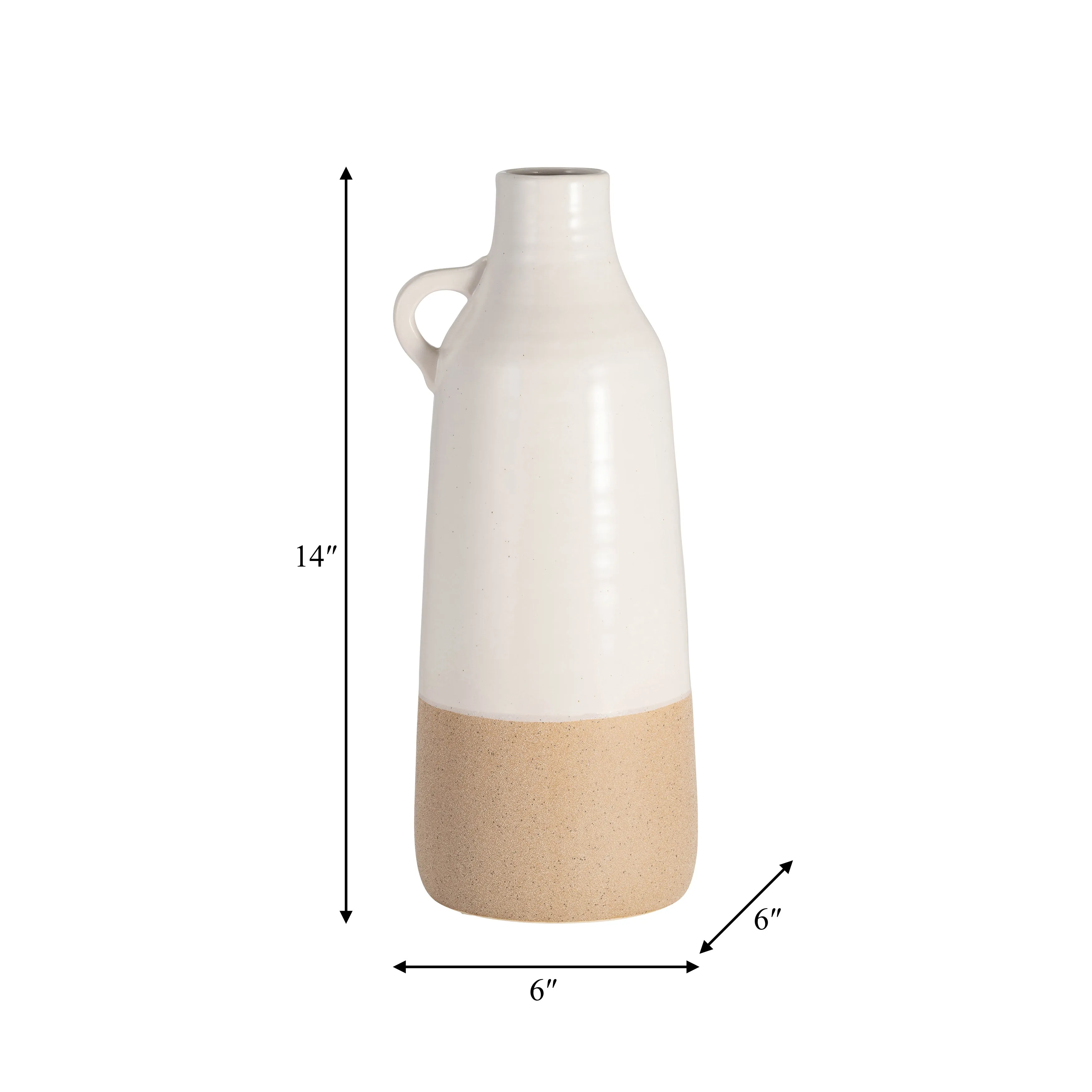 CER, 14" BOTTLE VASE, WHITE/TAN