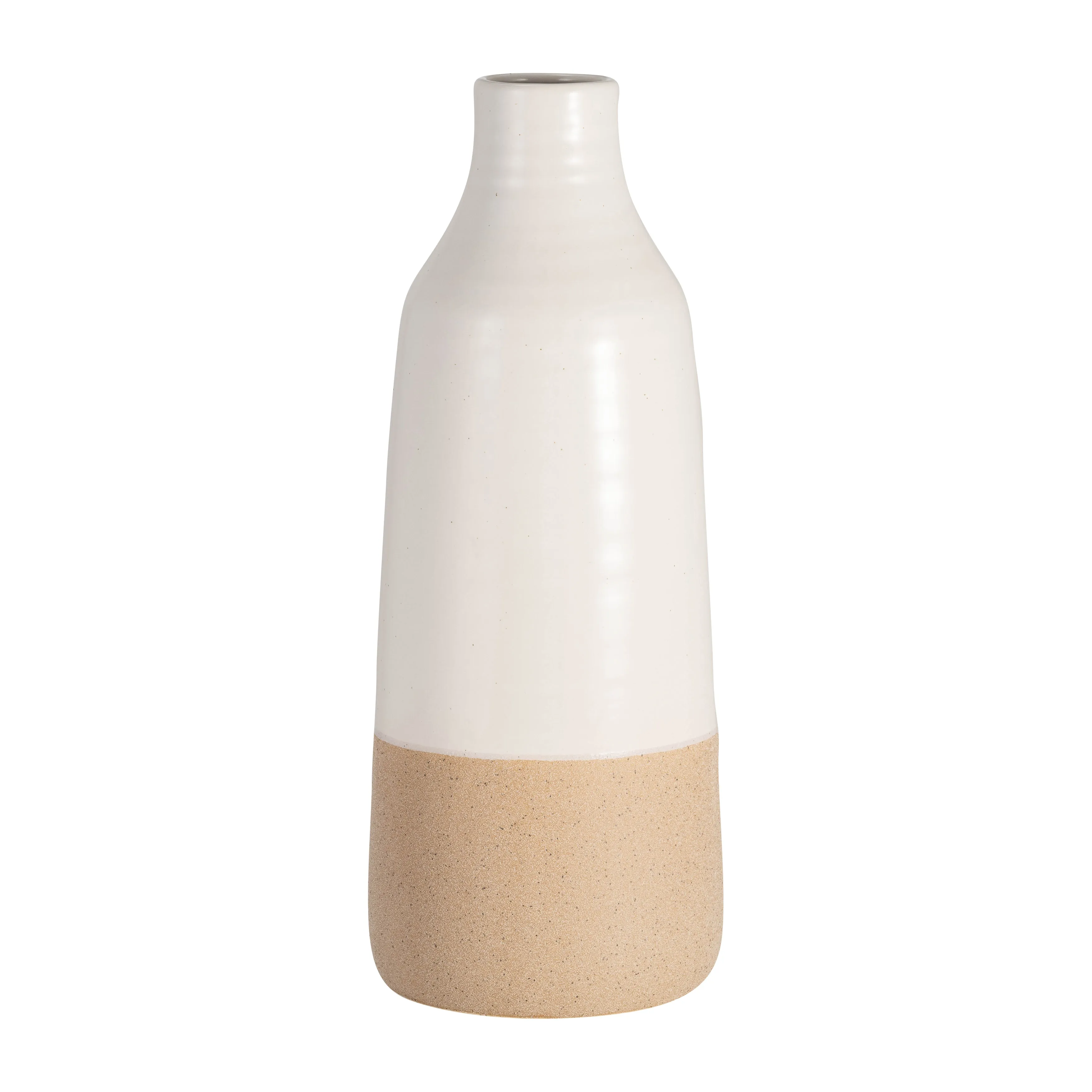 CER, 14" BOTTLE VASE, WHITE/TAN