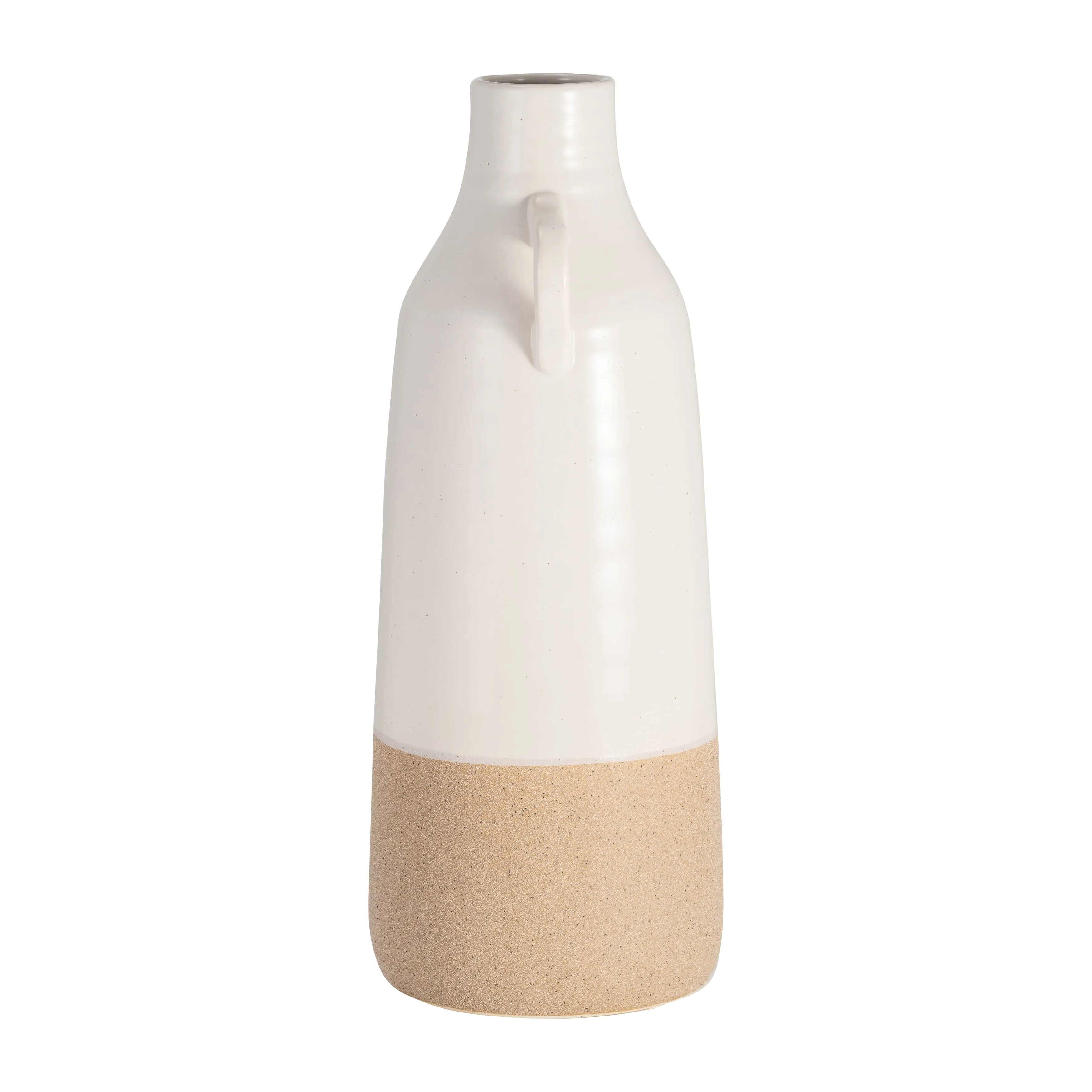 CER, 14" BOTTLE VASE, WHITE/TAN