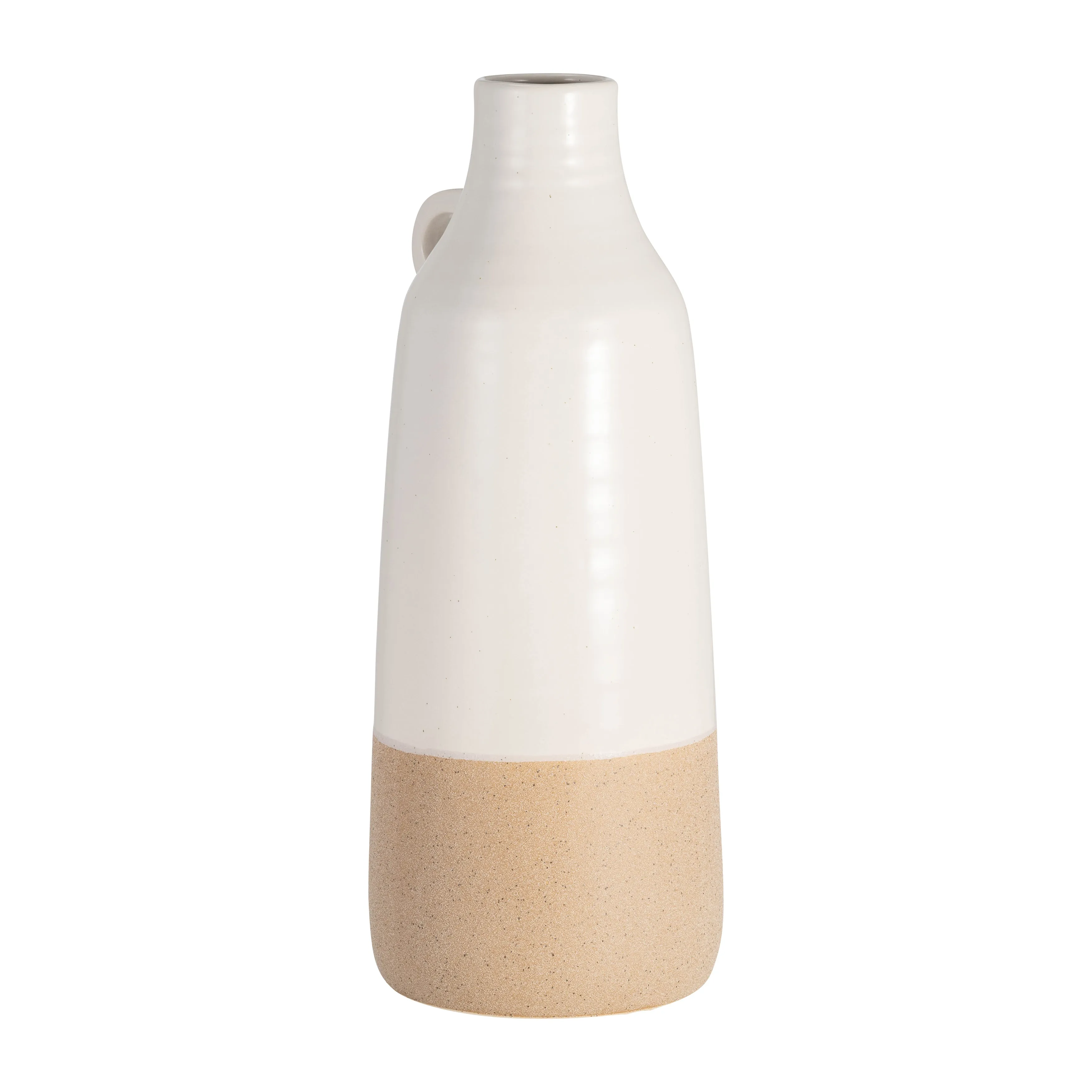 CER, 14" BOTTLE VASE, WHITE/TAN