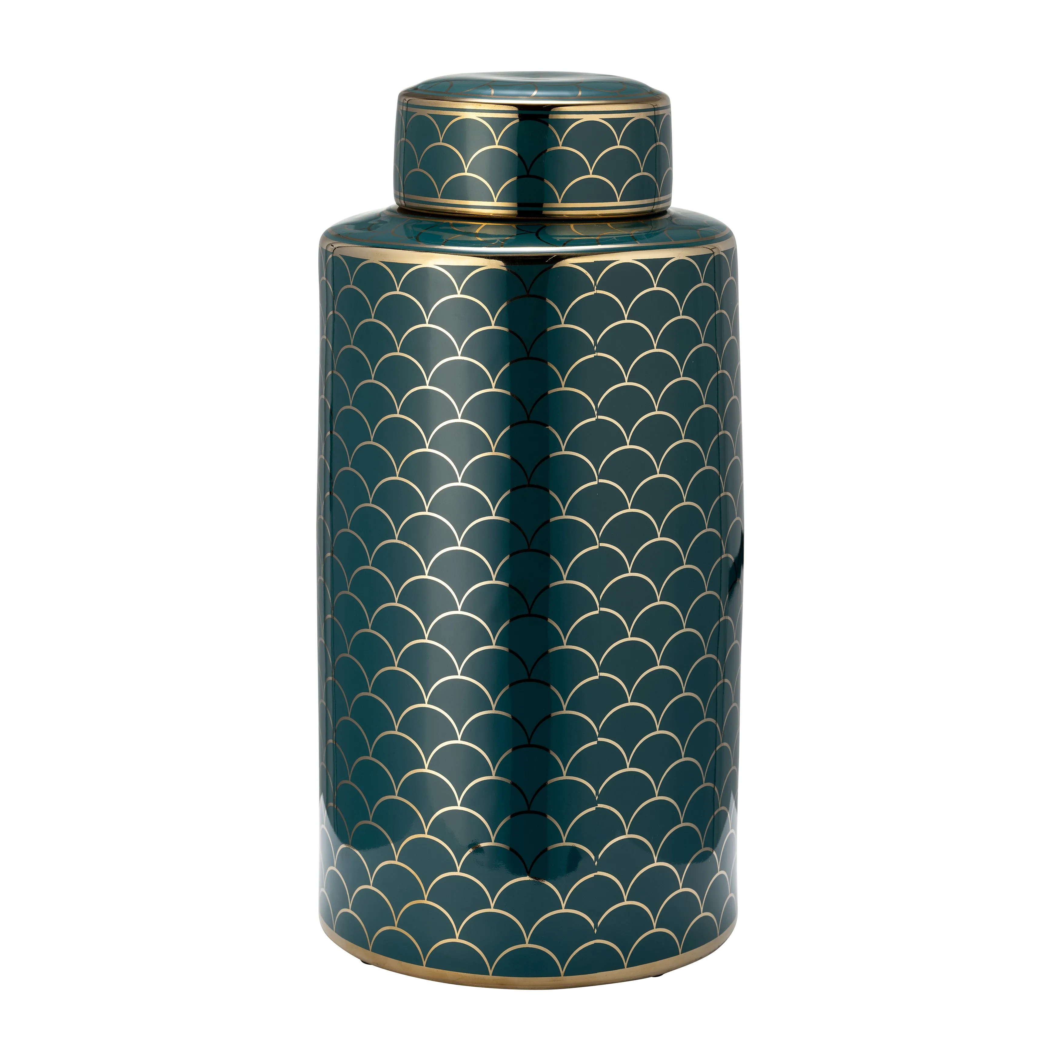 CER, 16" CRACKLE JAR W/ LID, GOLD