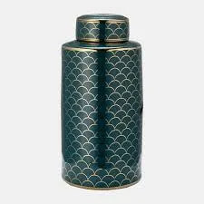 CER, 16" CRACKLE JAR W/ LID, GOLD