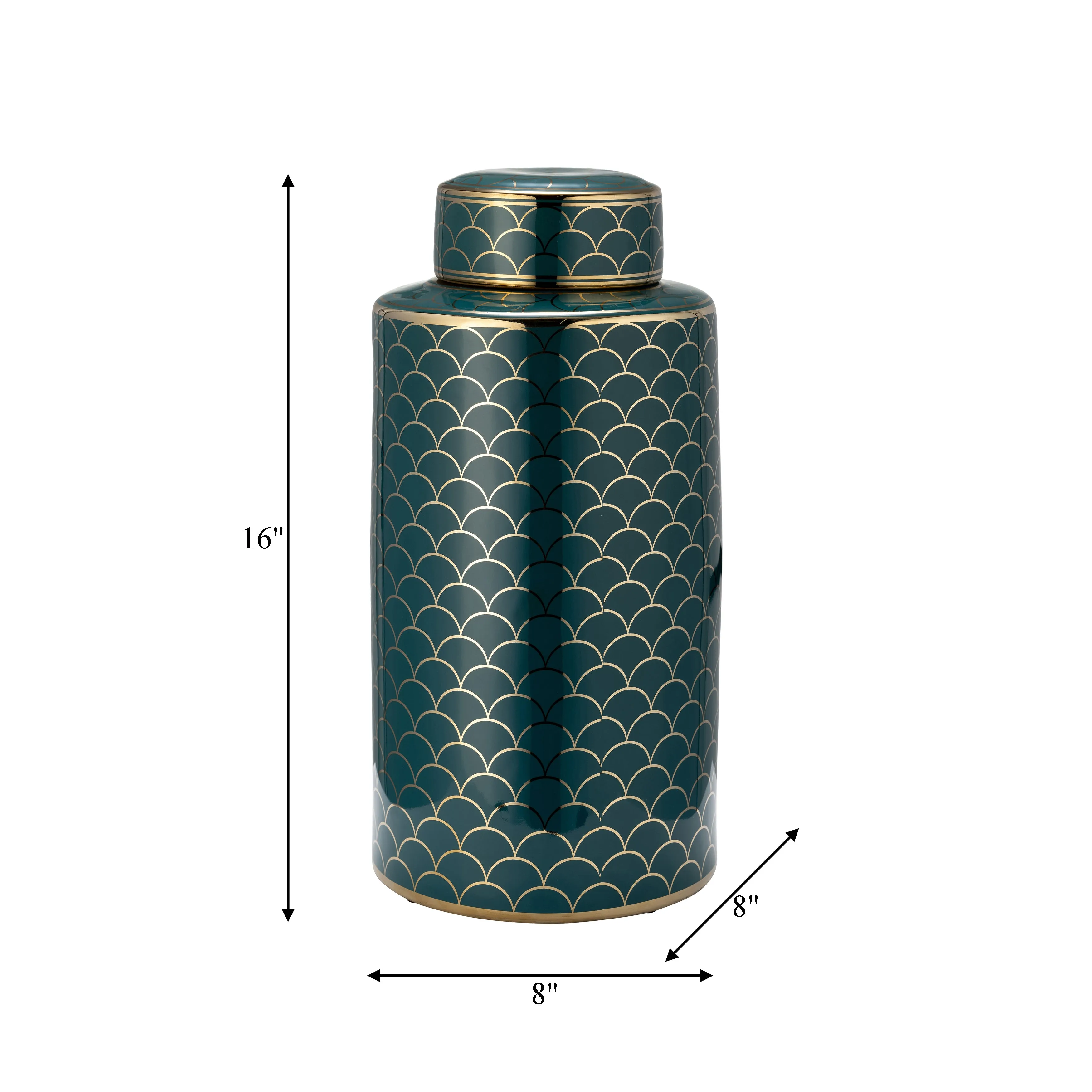 CER, 16" CRACKLE JAR W/ LID, GOLD