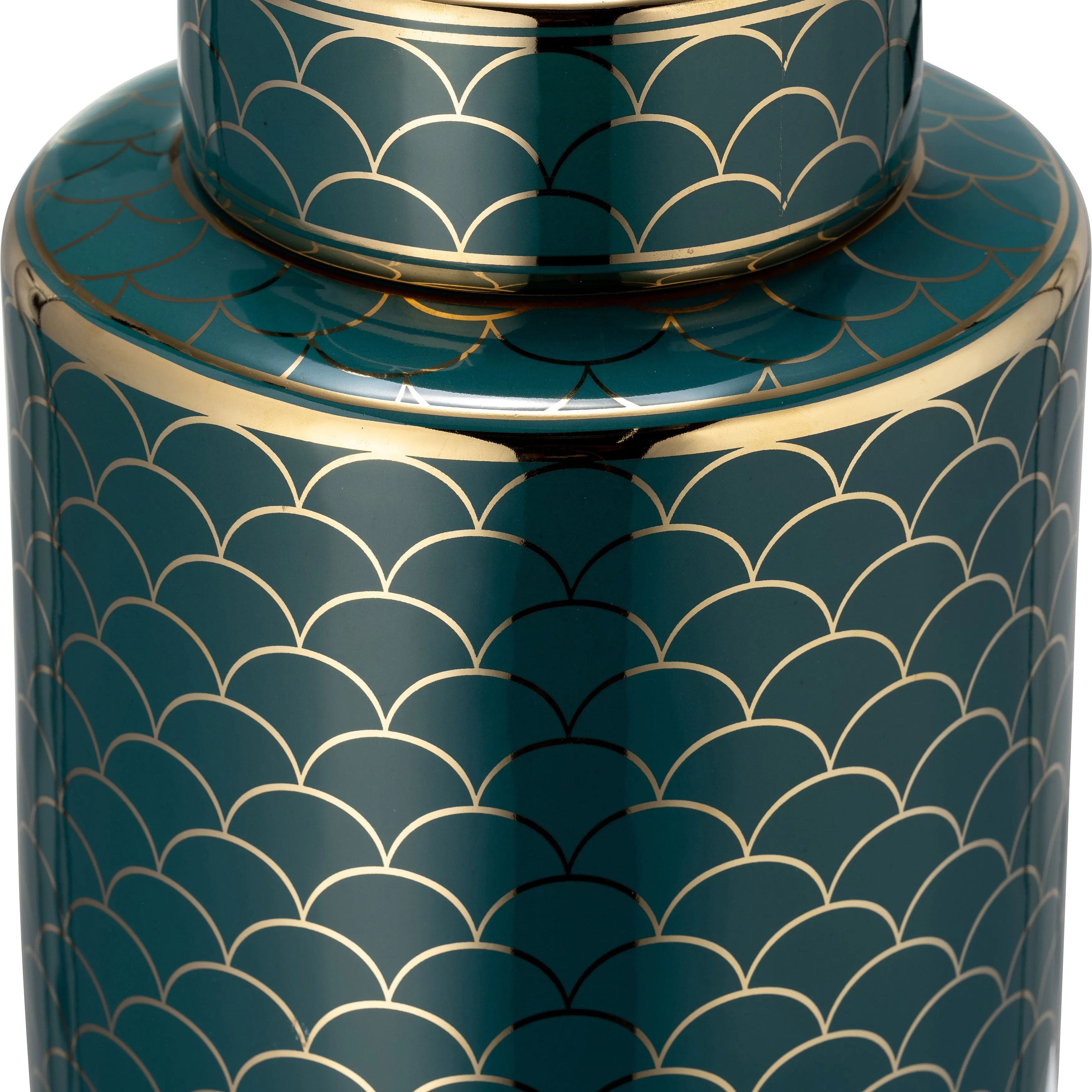 CER, 16" CRACKLE JAR W/ LID, GOLD