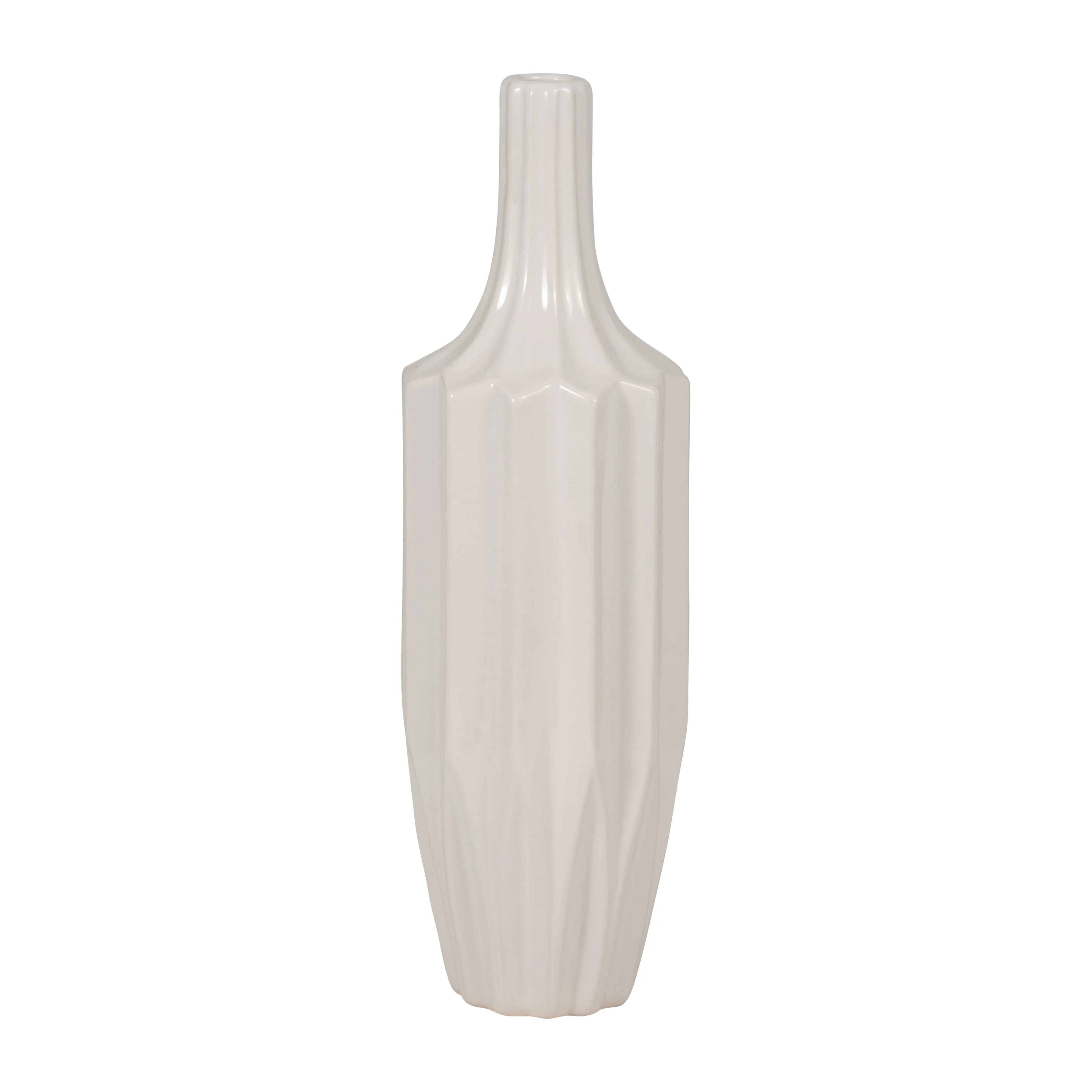 CER, 16" FLUTED VASE, WHITE