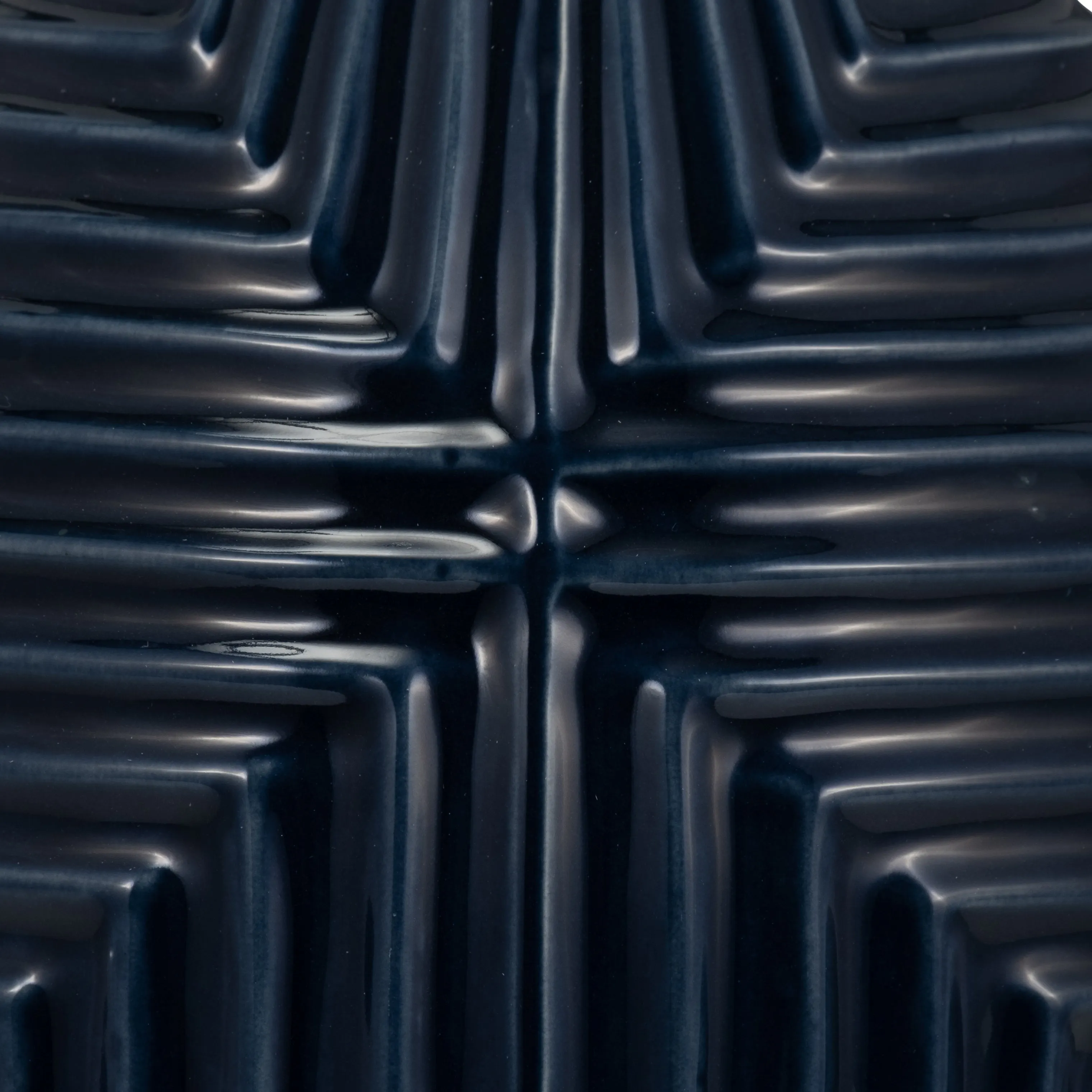 CER, 16" TRIBAL VASE, NAVY BLUE