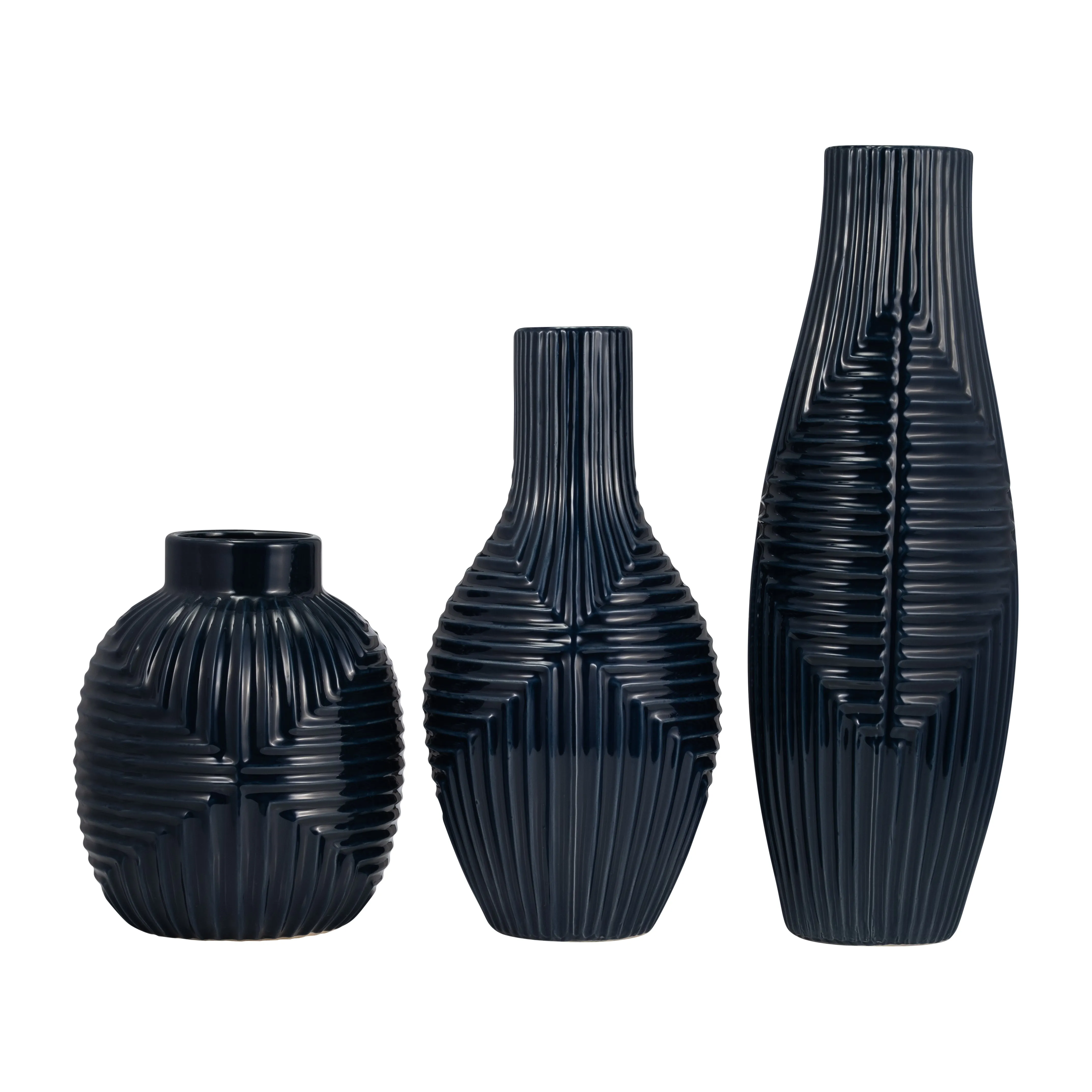 CER, 16" TRIBAL VASE, NAVY BLUE