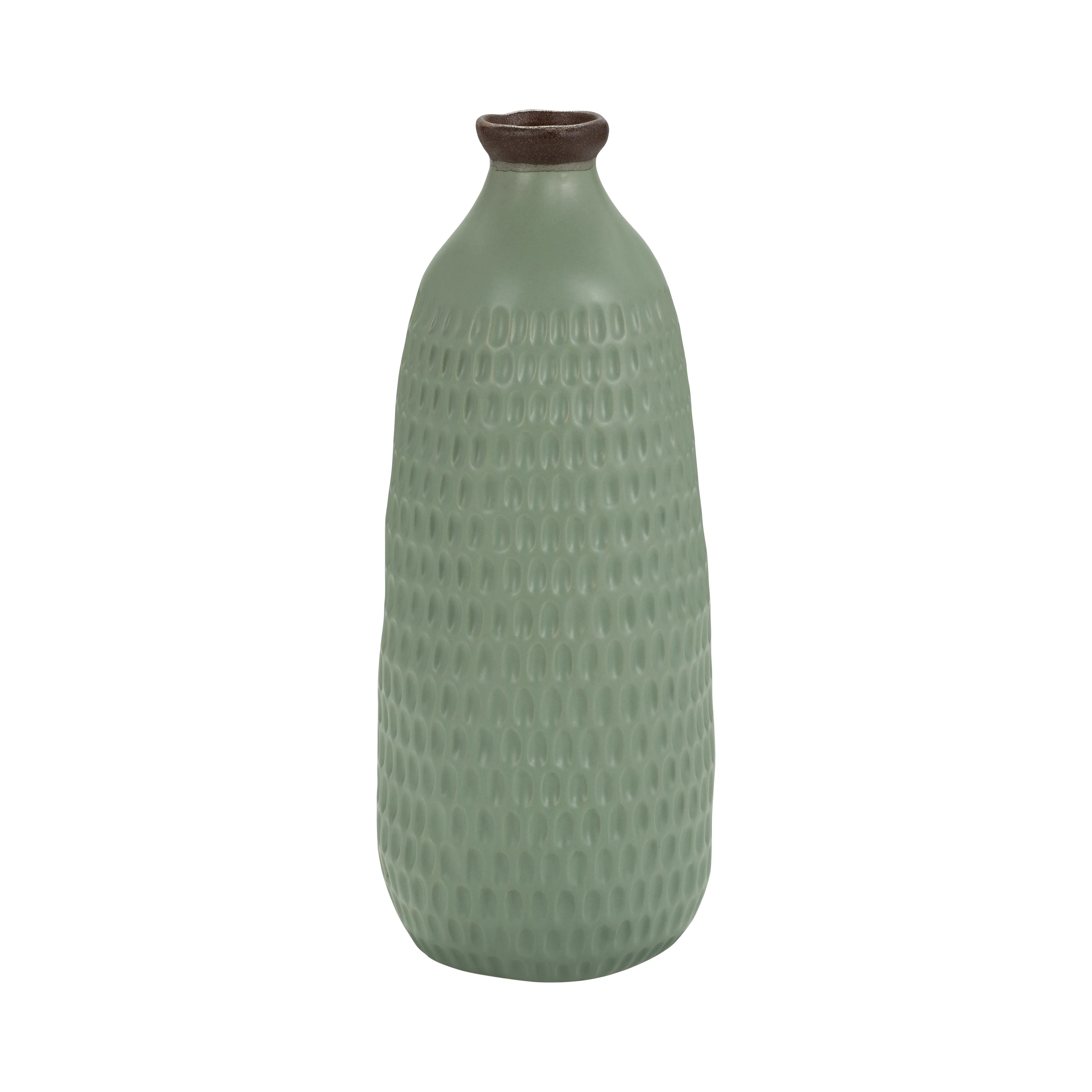 CER, 16"H DIMPLED VASE, GREEN