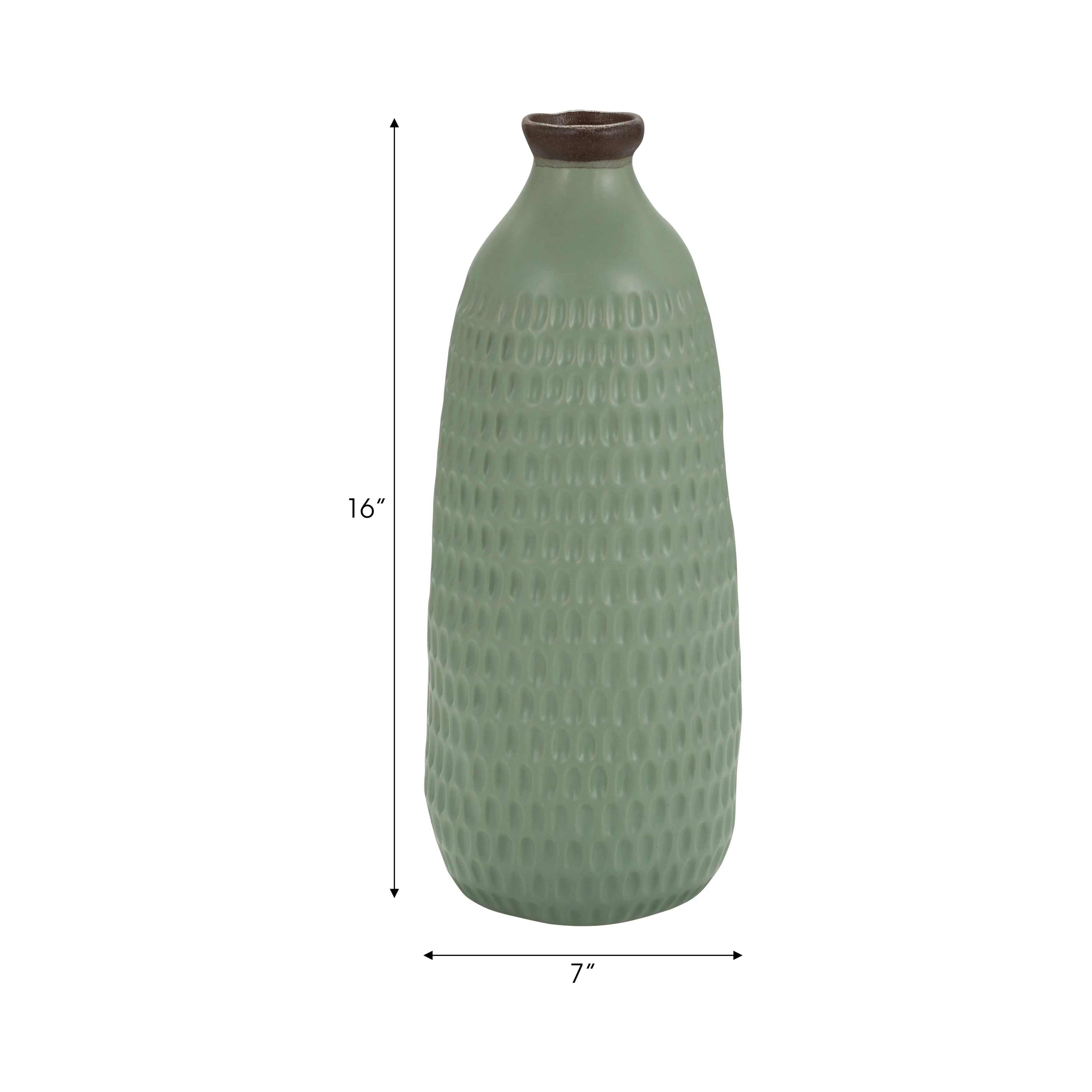 CER, 16"H DIMPLED VASE, GREEN