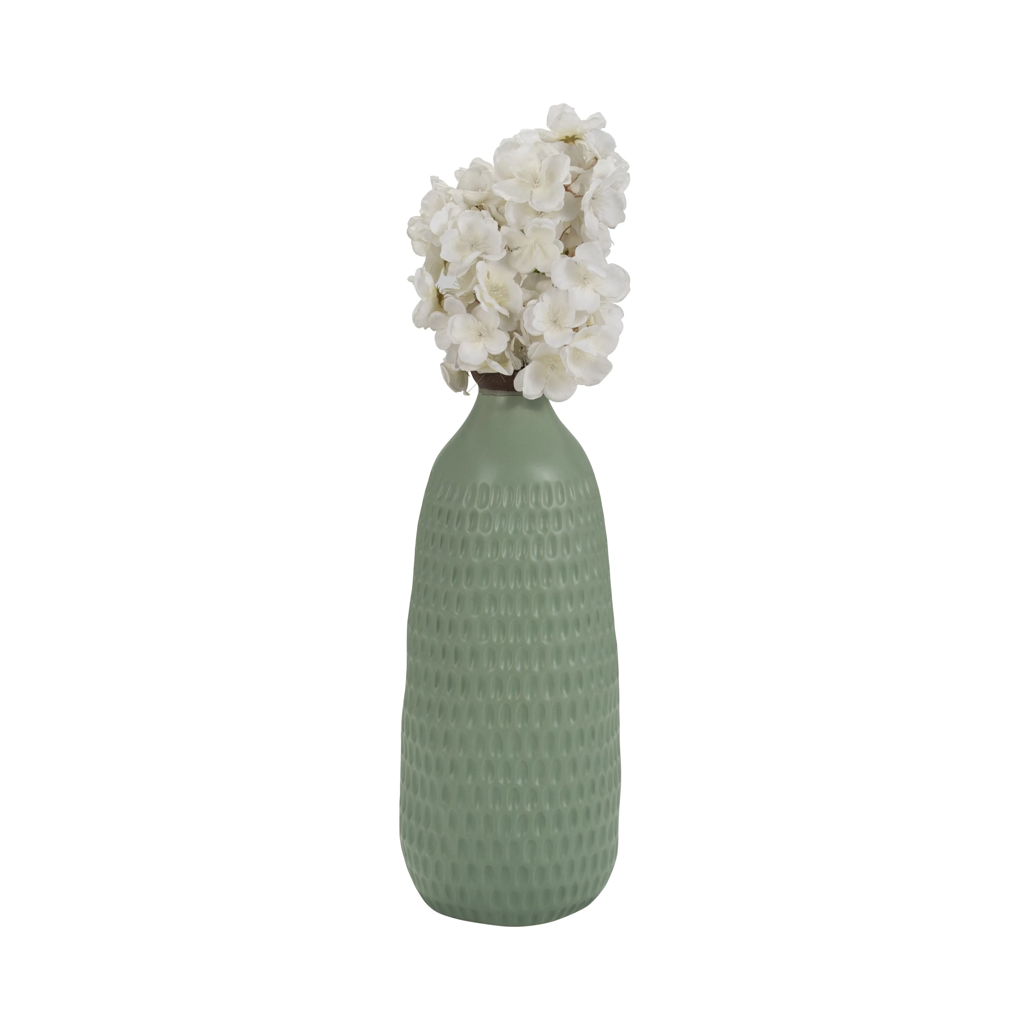 CER, 16"H DIMPLED VASE, GREEN