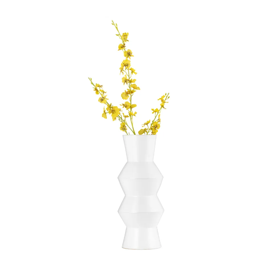 CER, 17"H TOTEM VASE, WHITE
