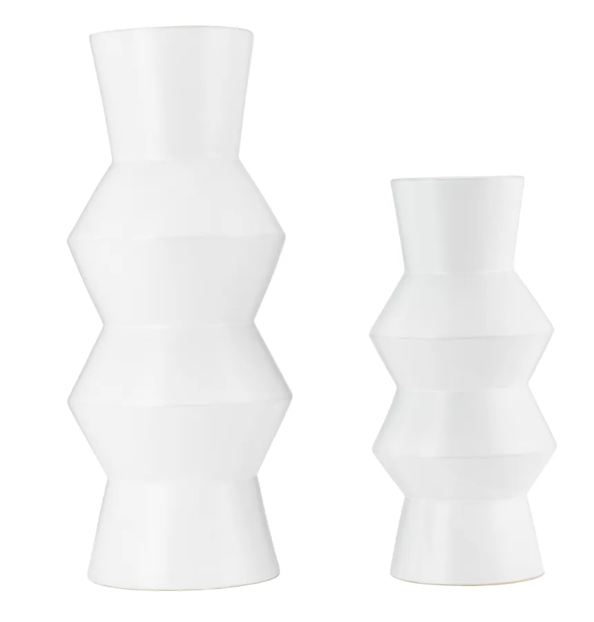 CER, 17"H TOTEM VASE, WHITE