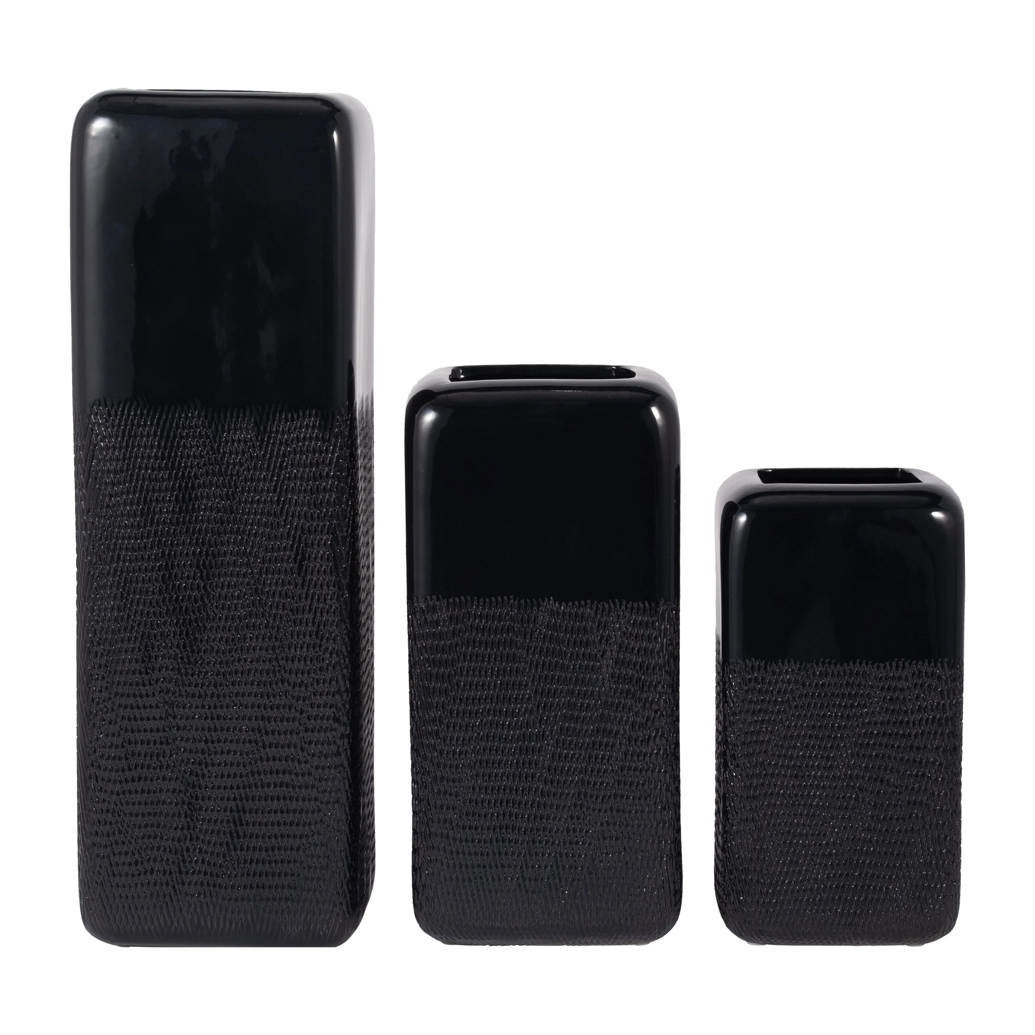 CER, 18" SQUARED GROOVED VASE, BLACK
