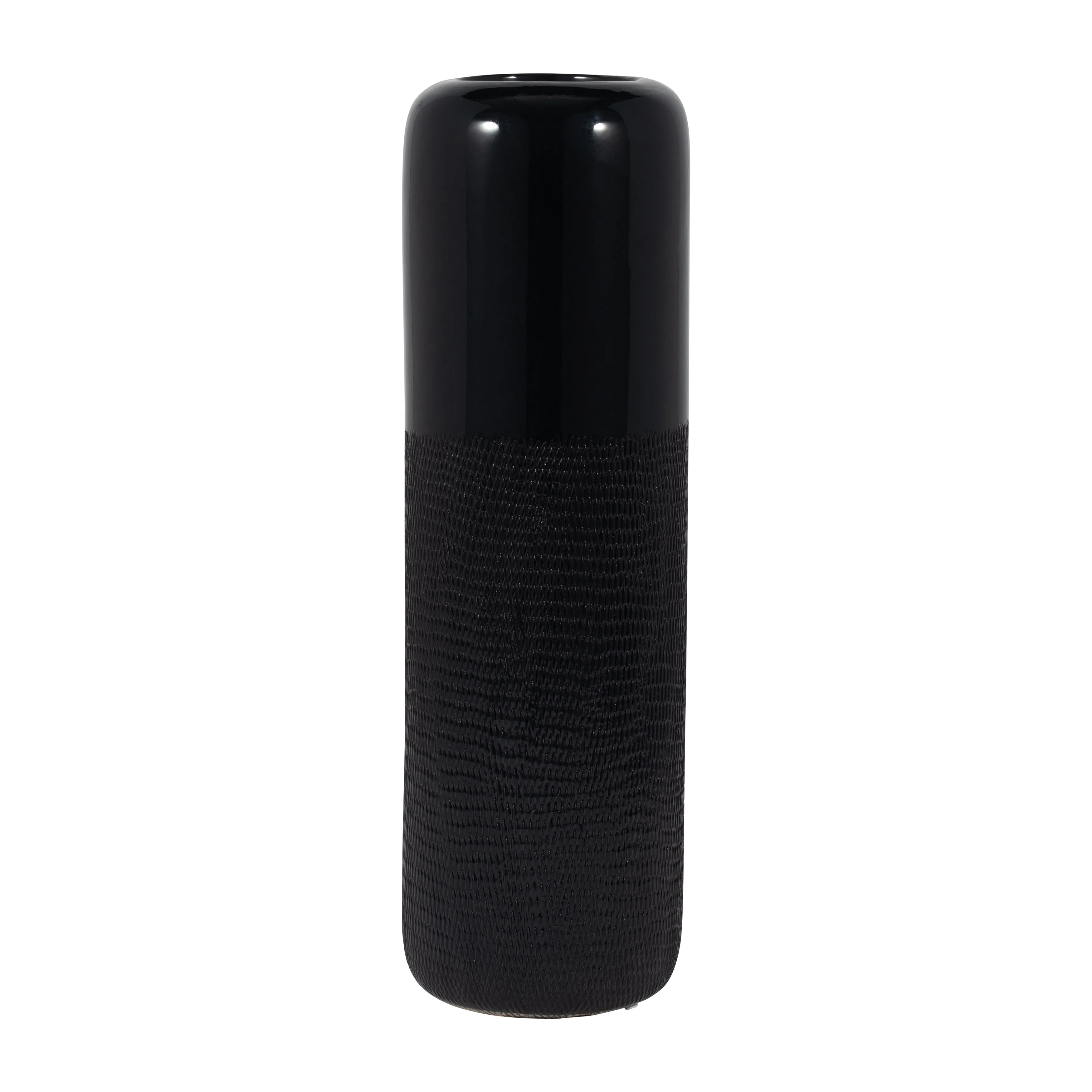 CER, 18"H GROOVED VASE, BLACK