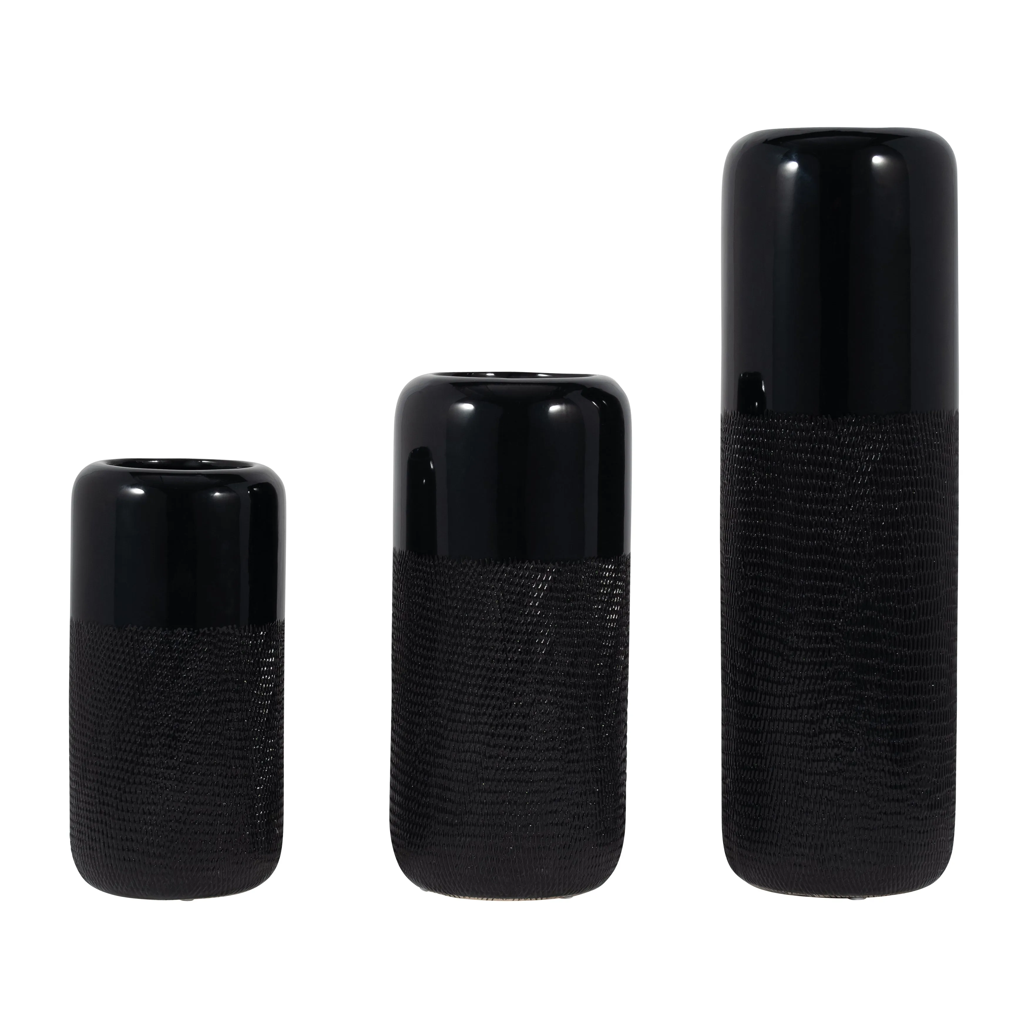 CER, 18"H GROOVED VASE, BLACK