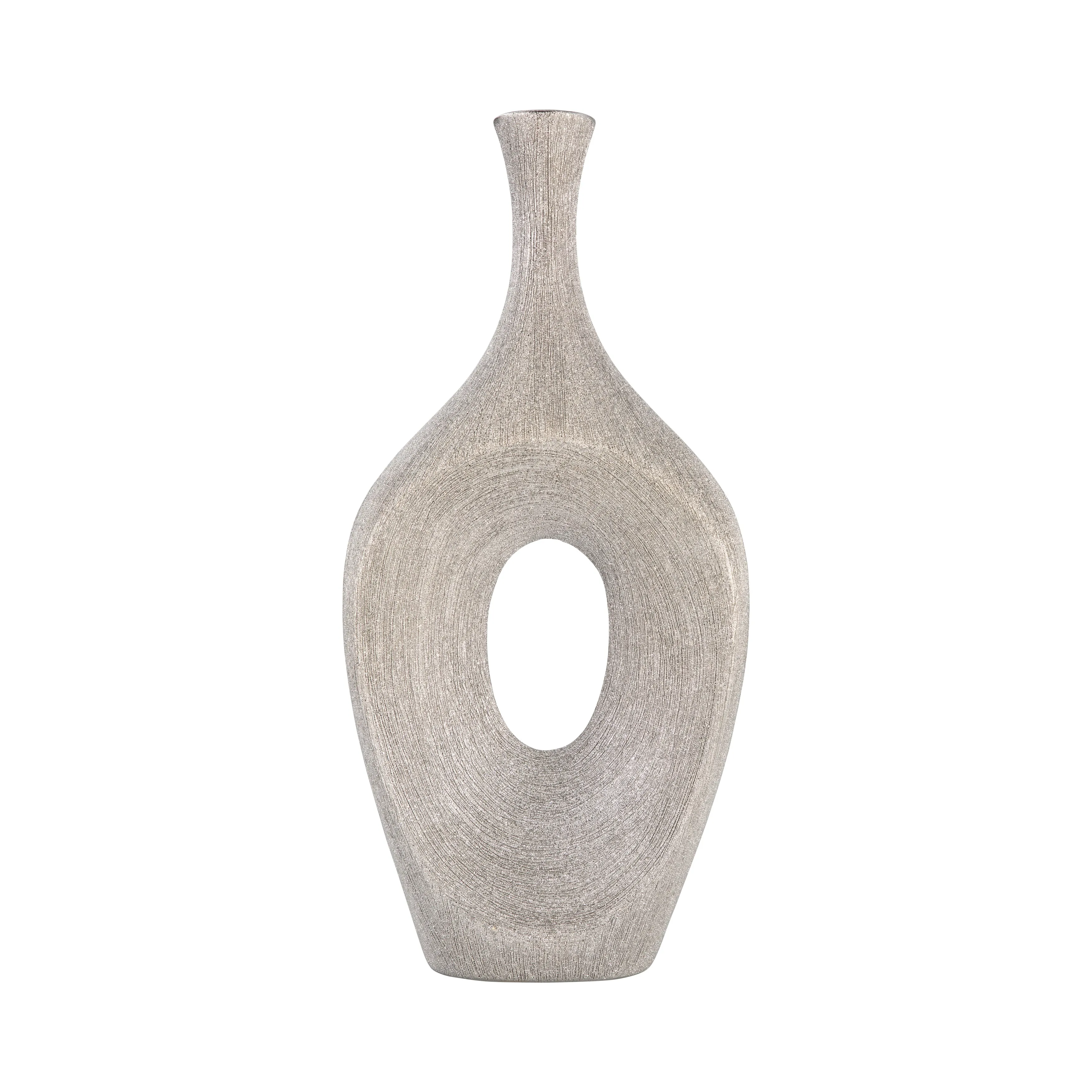CER, 19" BEADED OPEN CUT VASE, SILVER