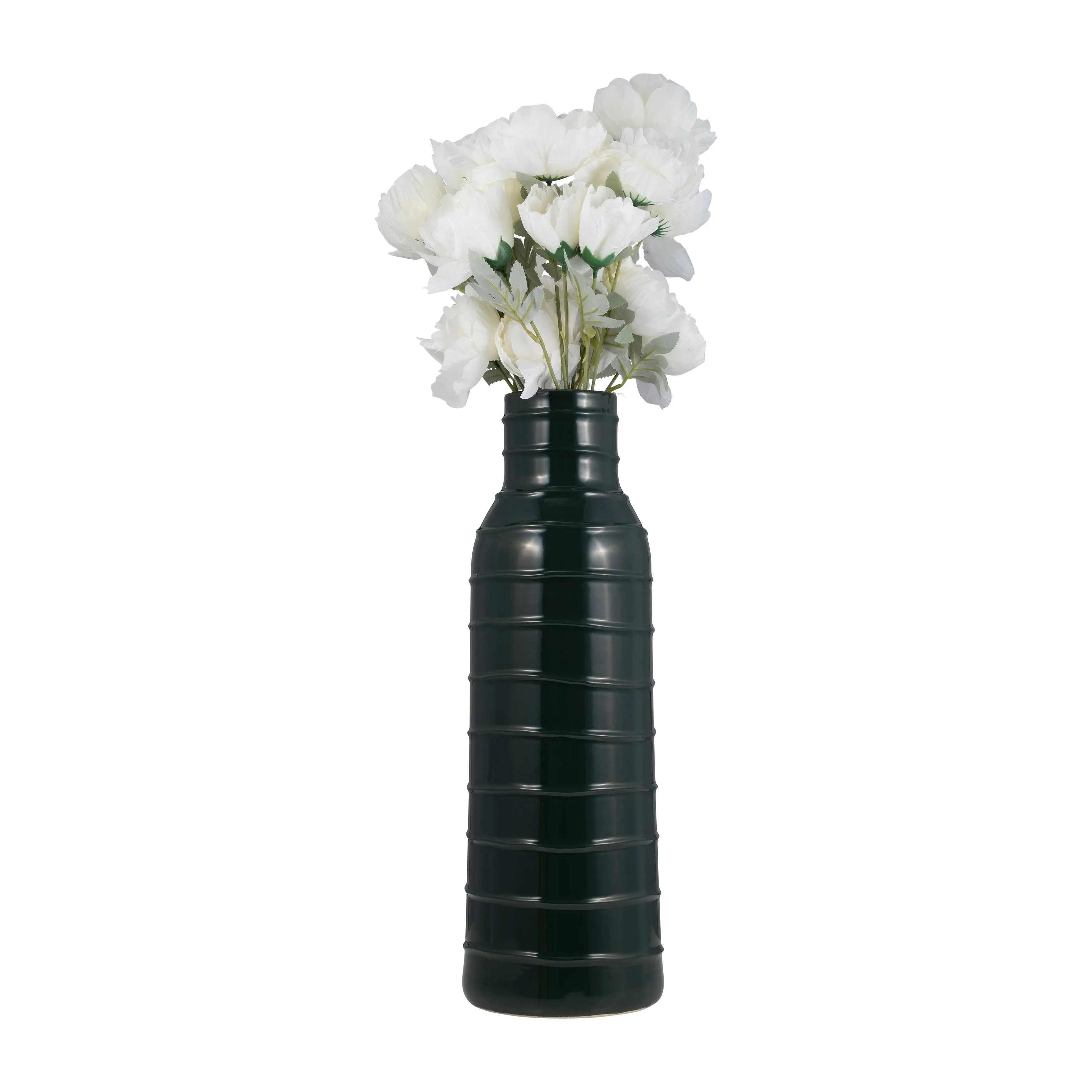 CER, 20"H TRIBAL VASE, FOREST GREEN