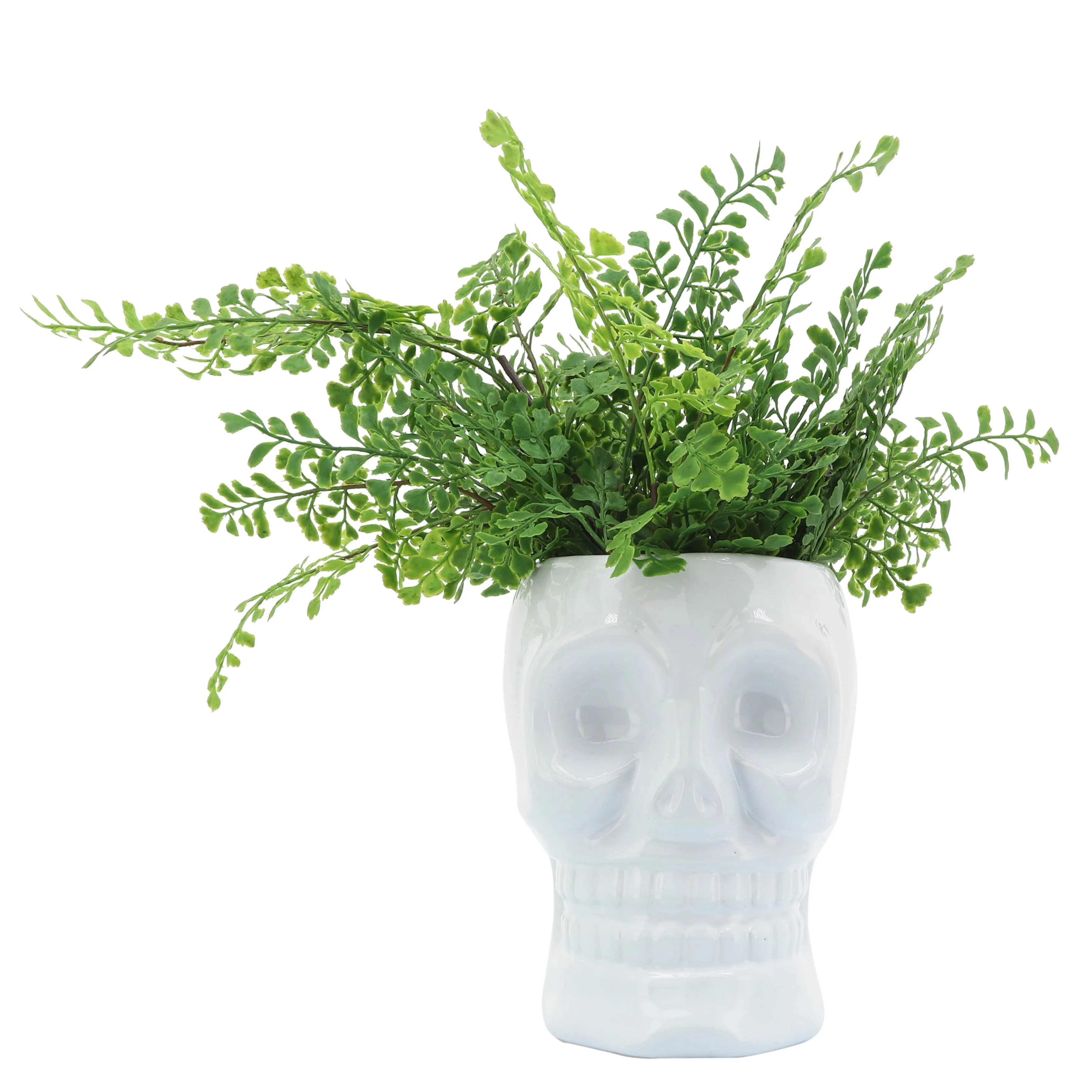 CER, 6" SKULL VASE, WHITE