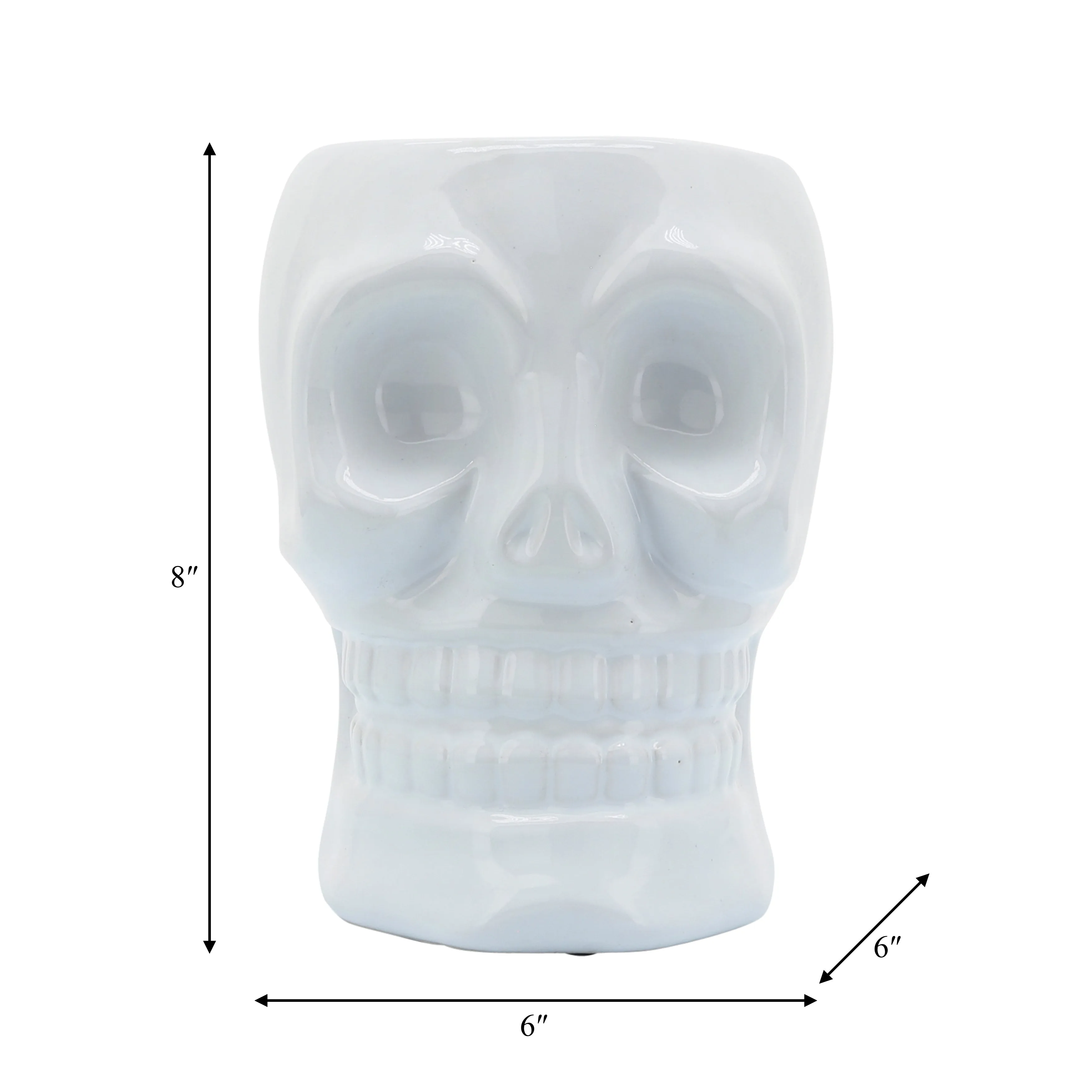 CER, 6" SKULL VASE, WHITE