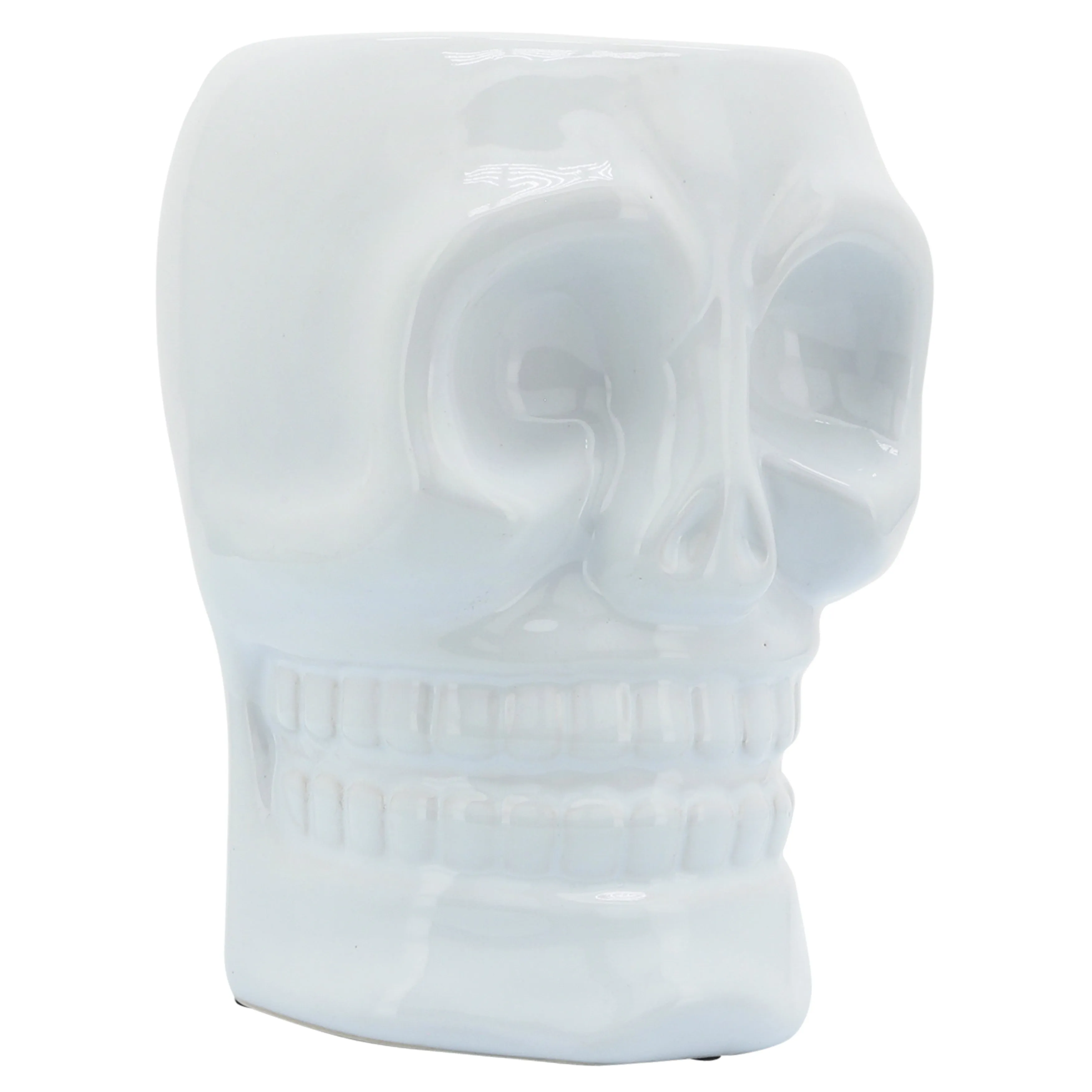 CER, 6" SKULL VASE, WHITE