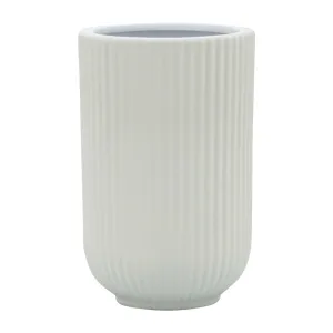 CER, 7"H RIDGED VASE, WHITE