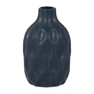 CER, 8" HONEYCOMB DIMPLED VASE, NAVY