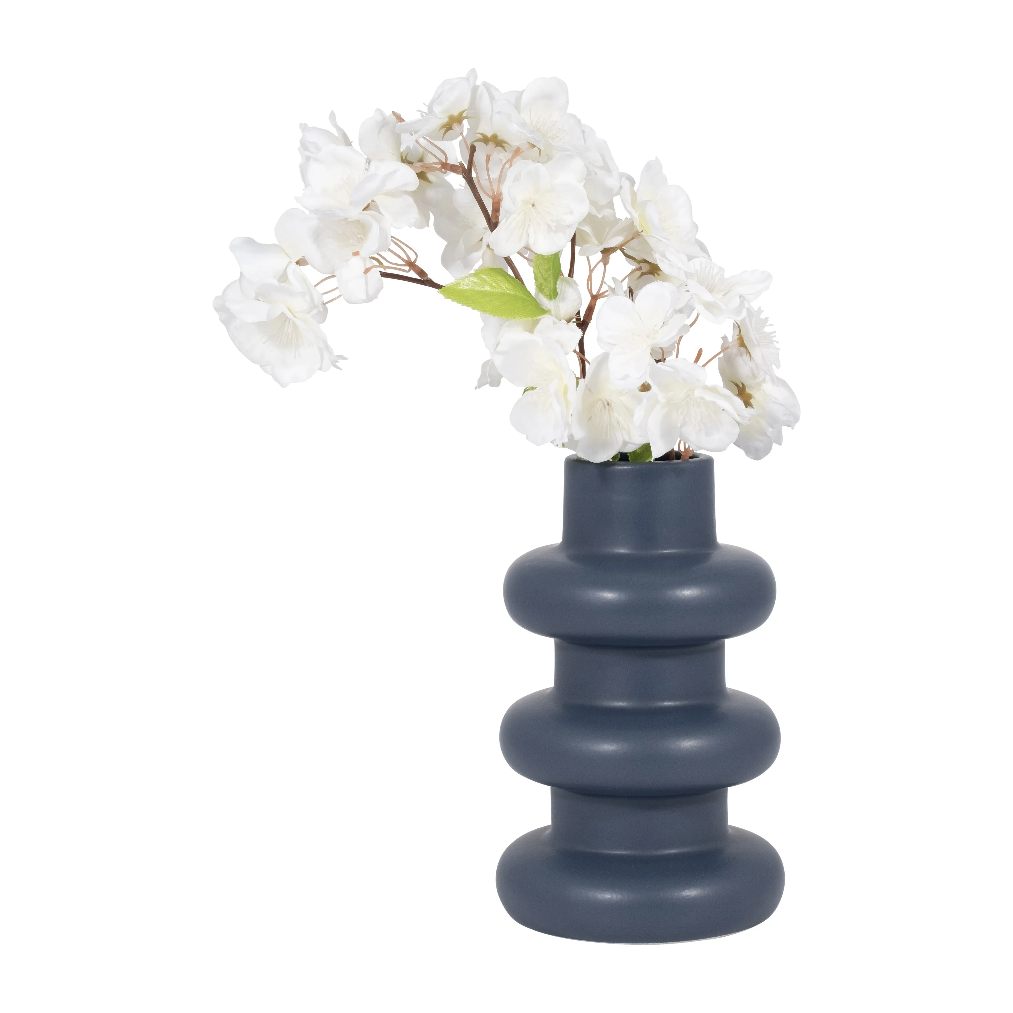 CER, 8" THREE RIBBED VASE, NAVY