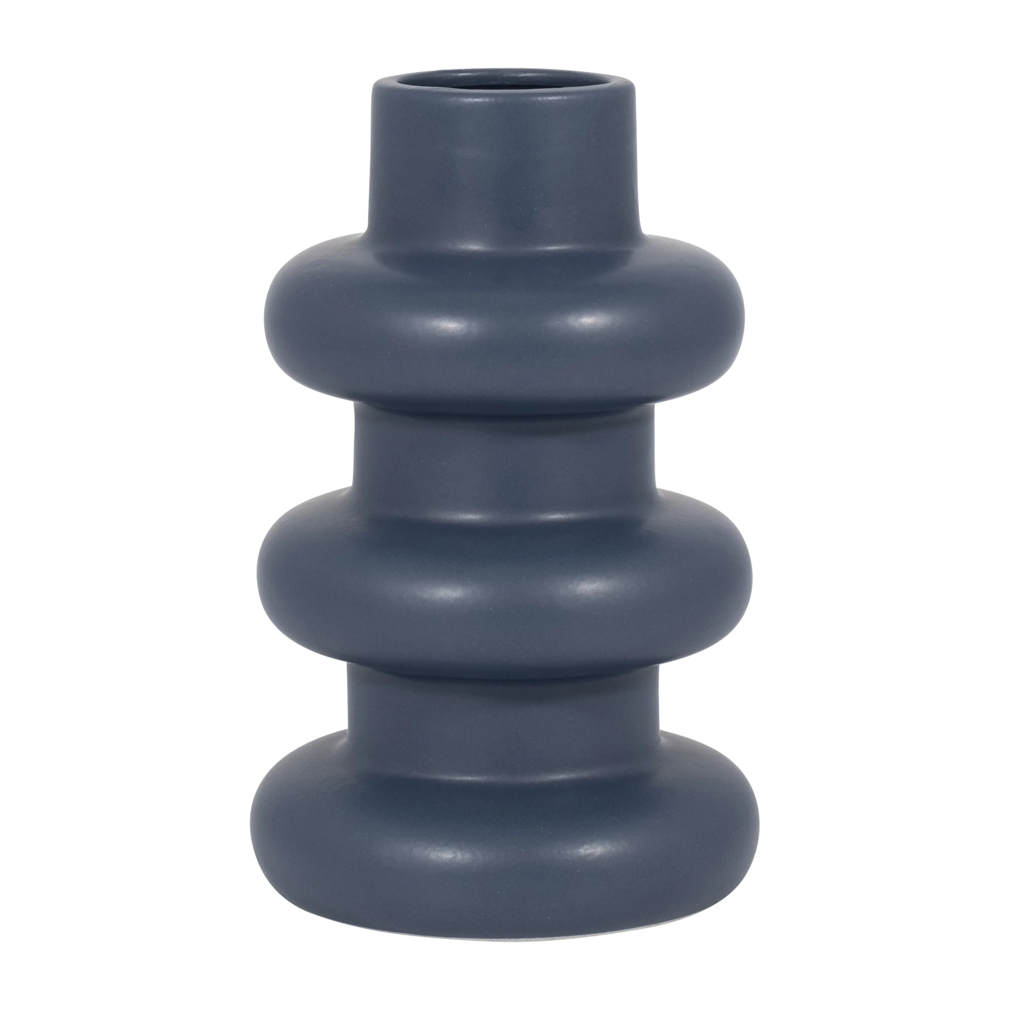 CER, 8" THREE RIBBED VASE, NAVY