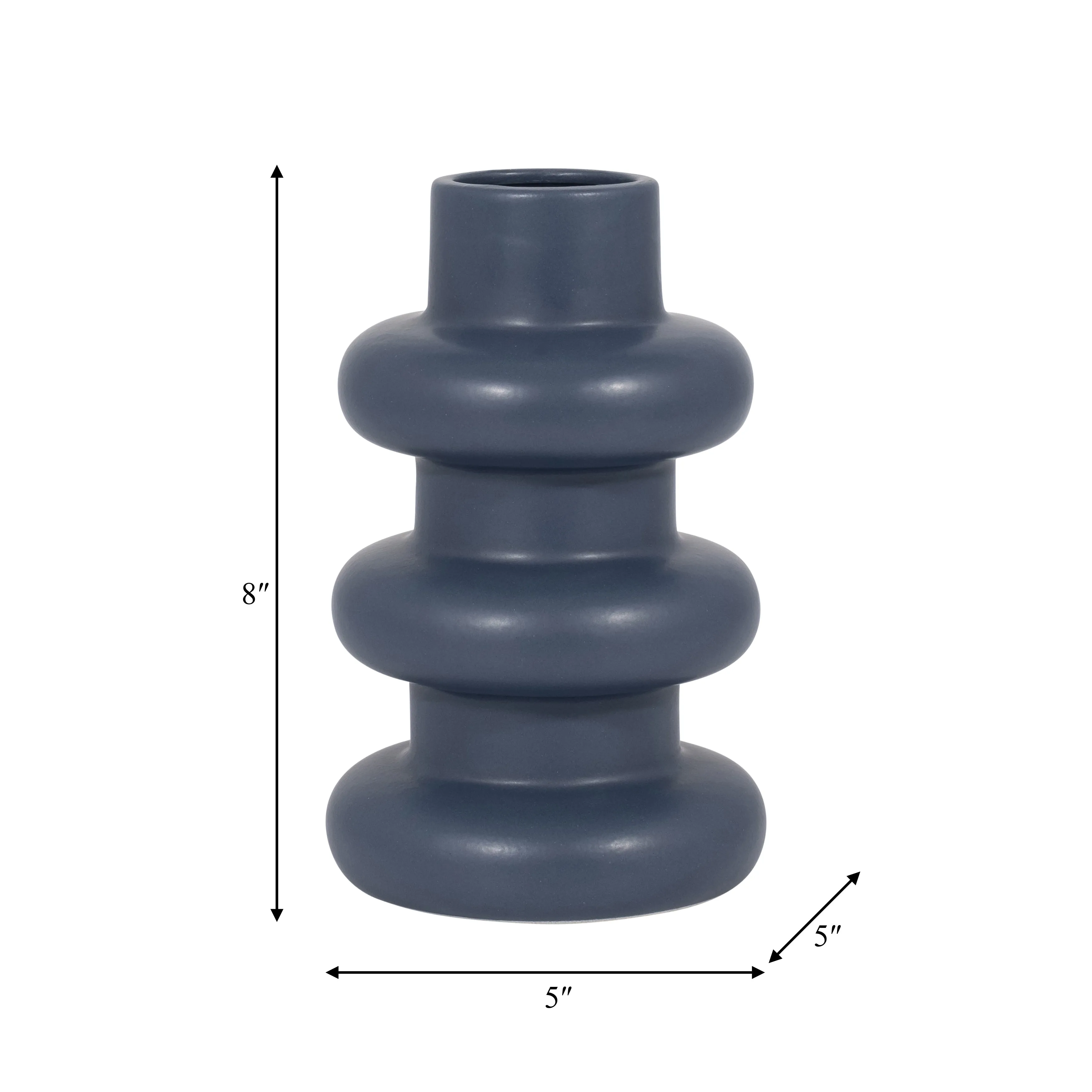 CER, 8" THREE RIBBED VASE, NAVY