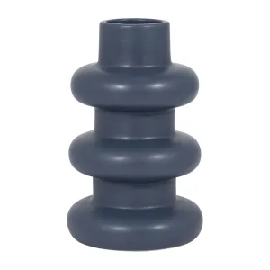 CER, 8" THREE RIBBED VASE, NAVY
