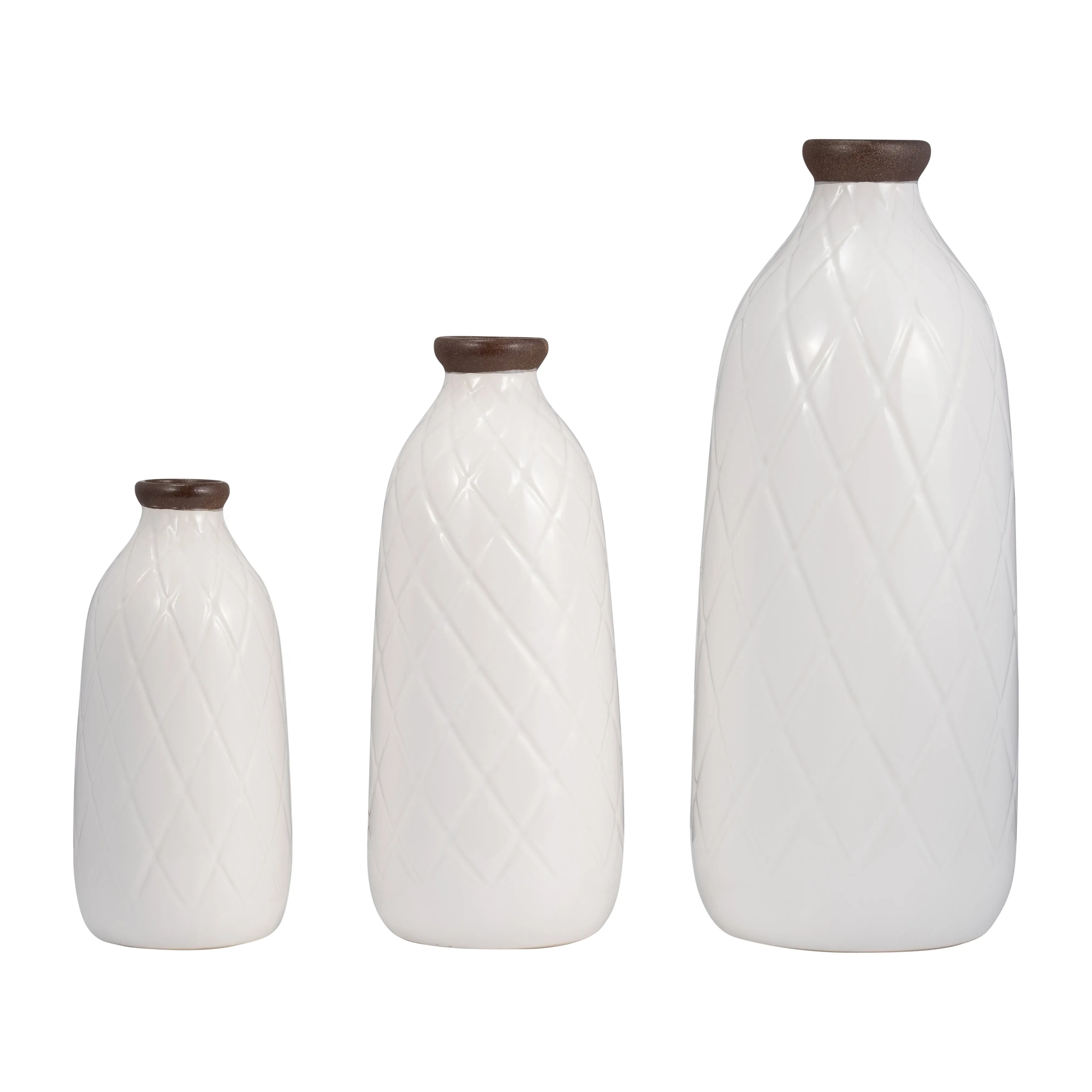CER, 9" PLAID TEXTURED VASE, WHITE