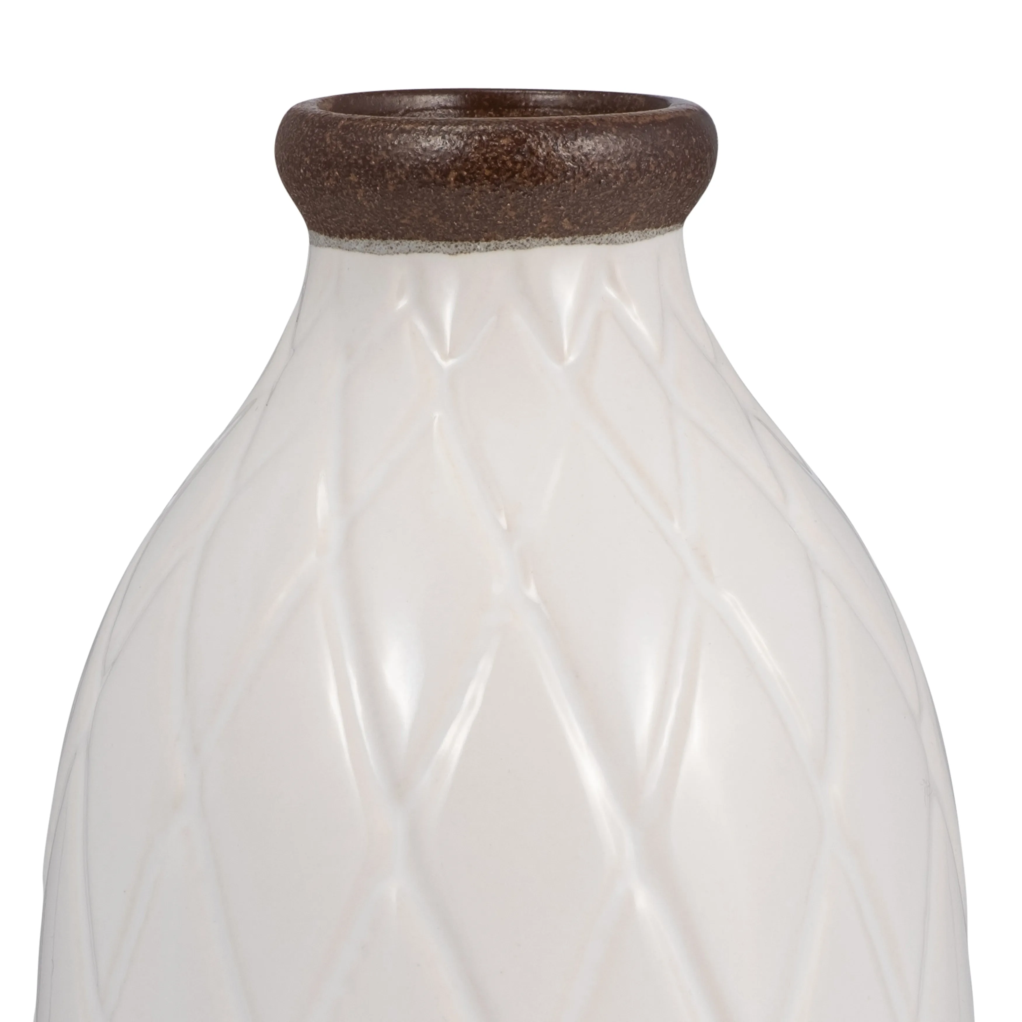 CER, 9" PLAID TEXTURED VASE, WHITE