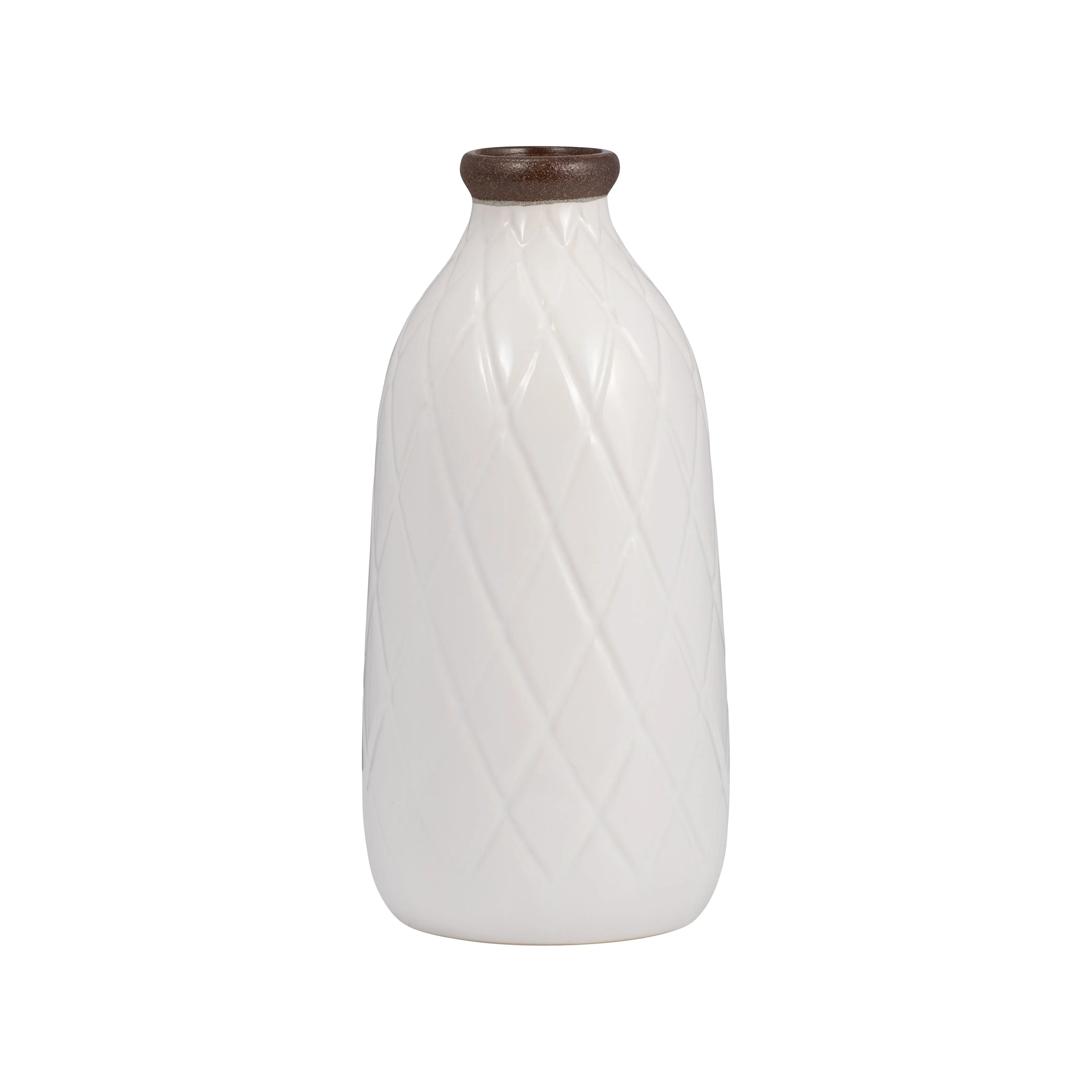 CER, 9" PLAID TEXTURED VASE, WHITE