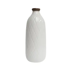 CER, 9" PLAID TEXTURED VASE, WHITE