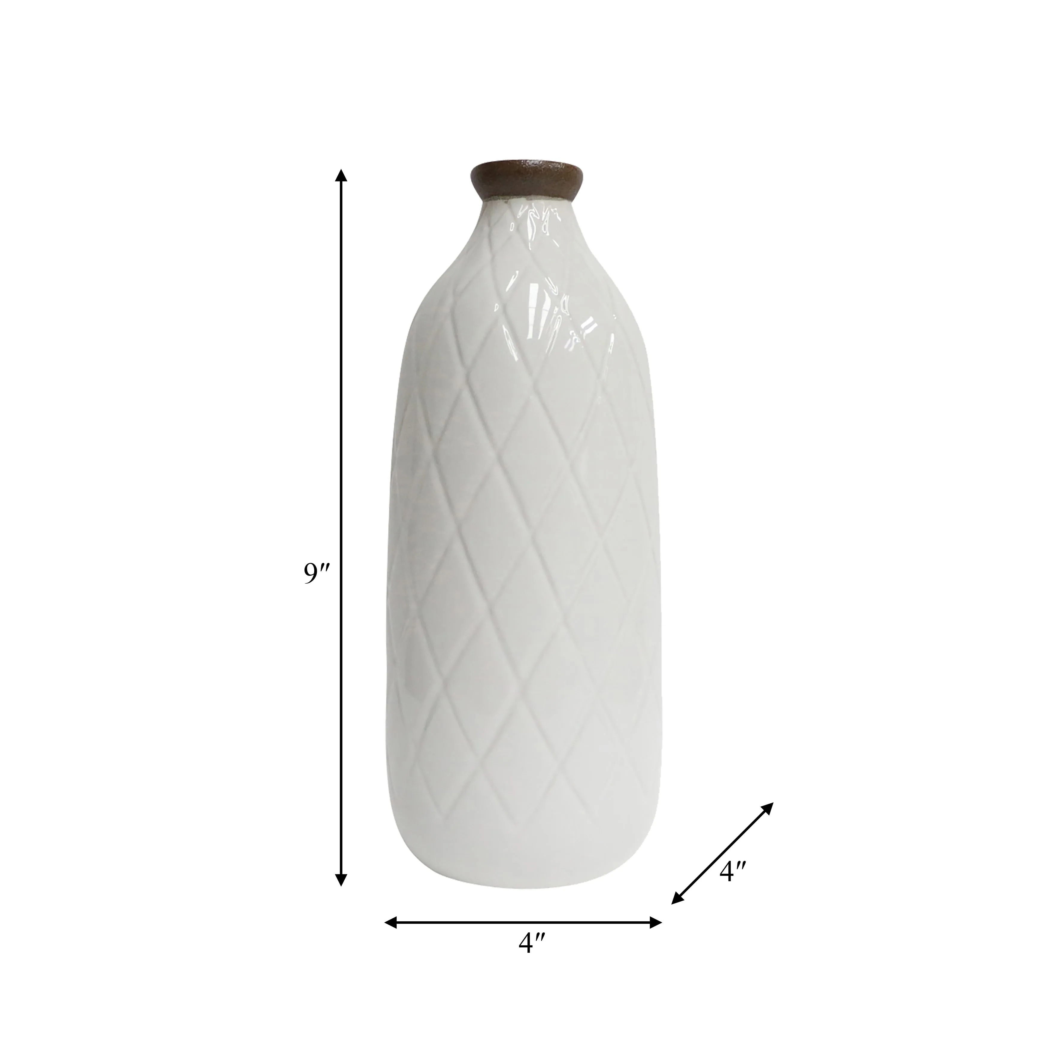 CER, 9" PLAID TEXTURED VASE, WHITE