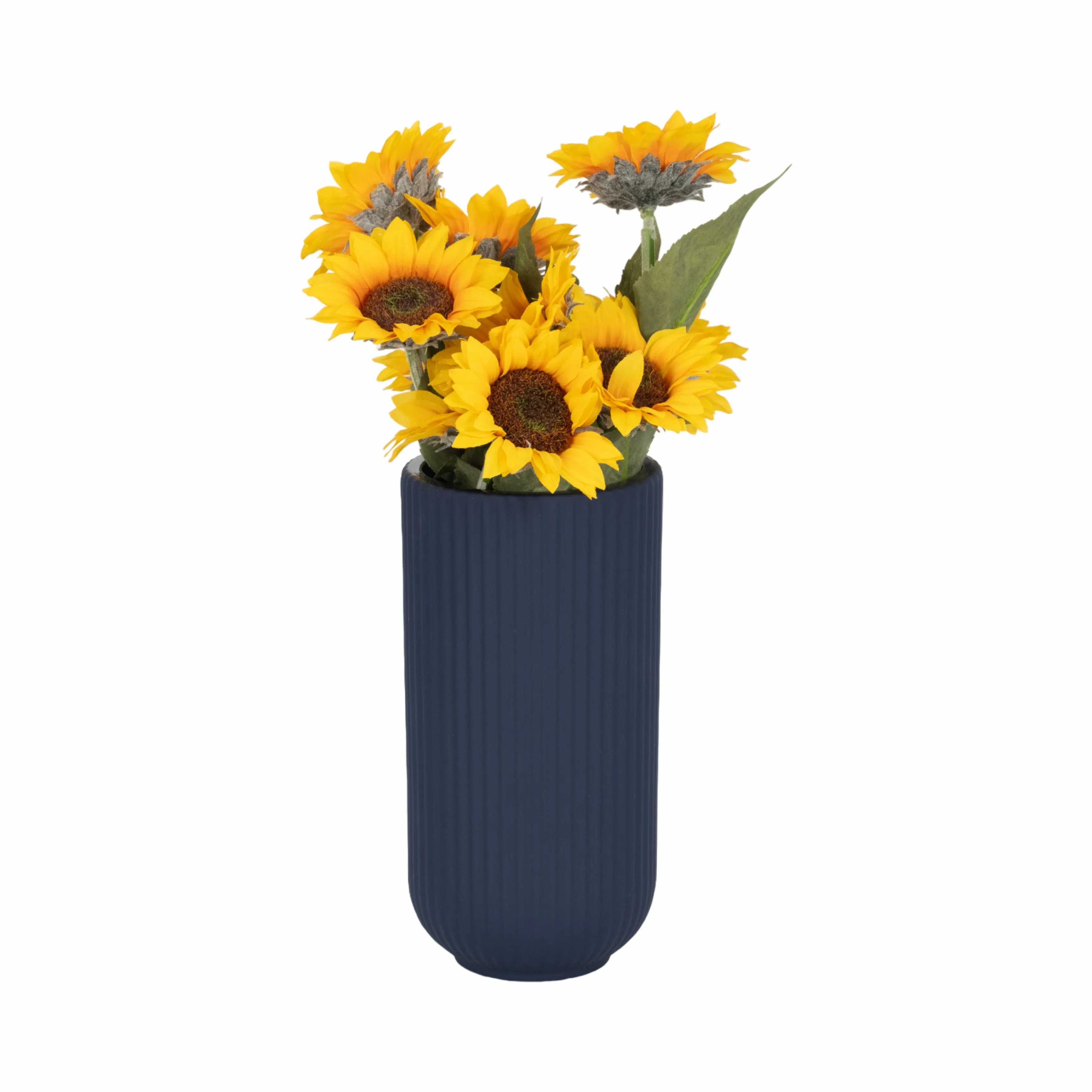 CER, 9"H RIDGED VASE, NAVY