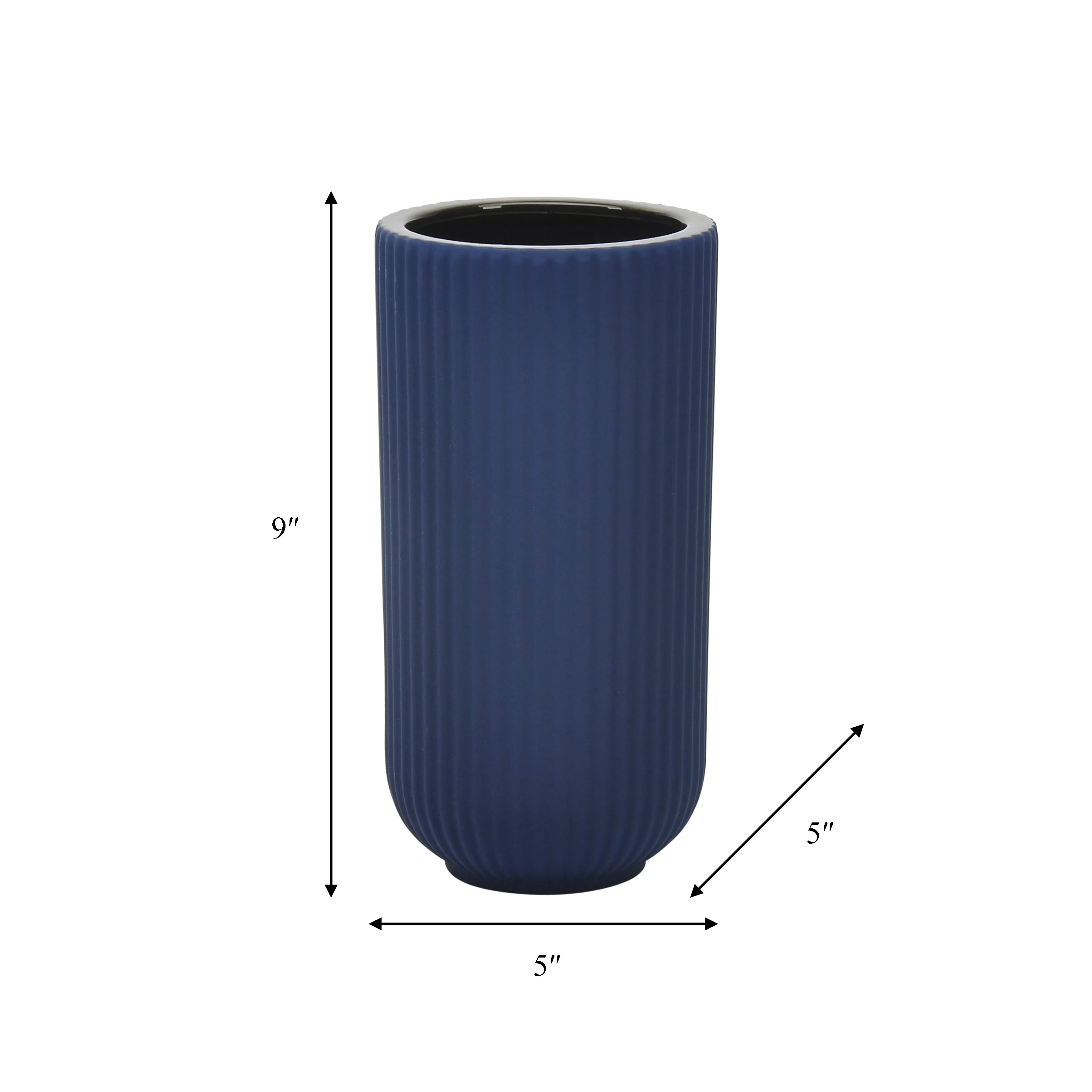 CER, 9"H RIDGED VASE, NAVY