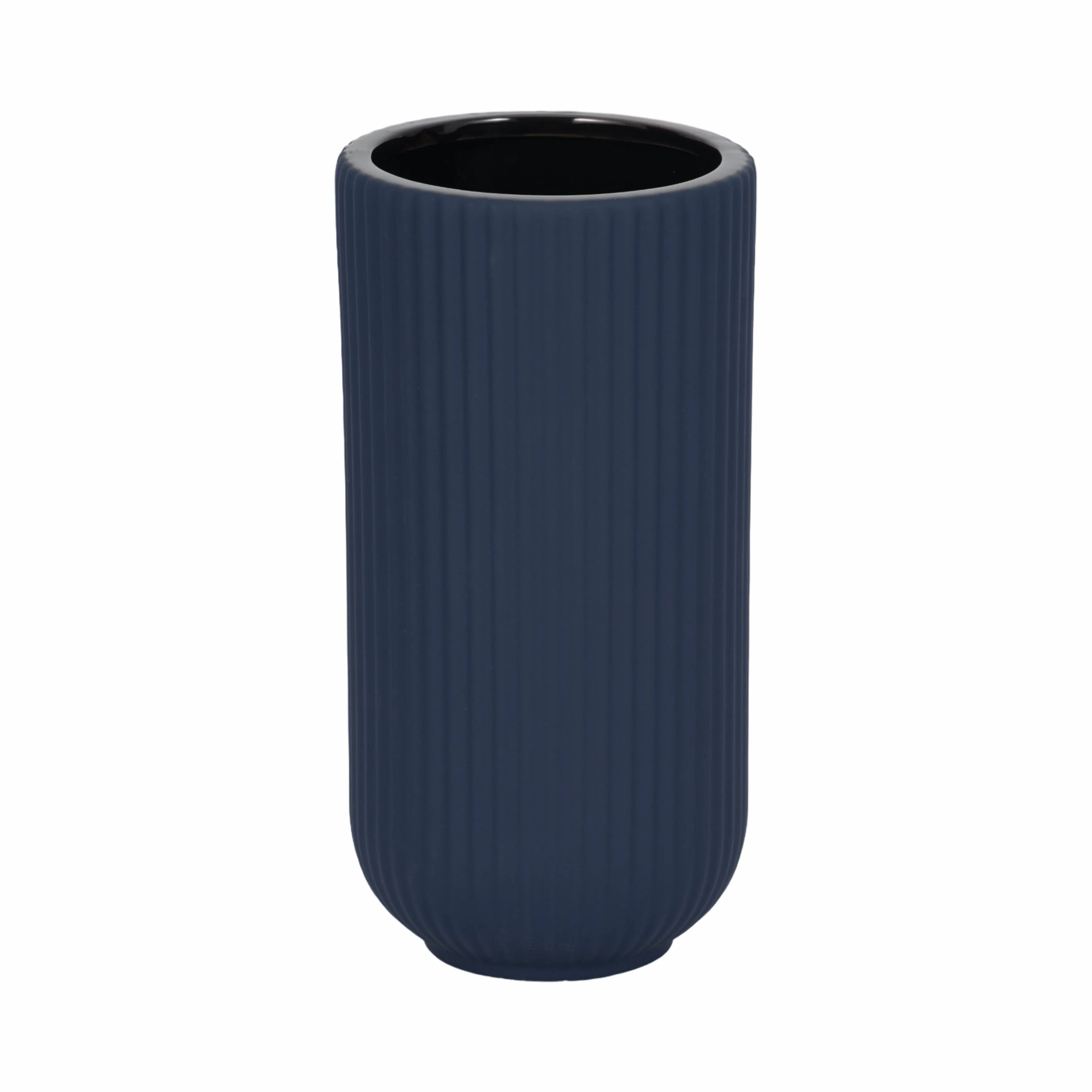 CER, 9"H RIDGED VASE, NAVY