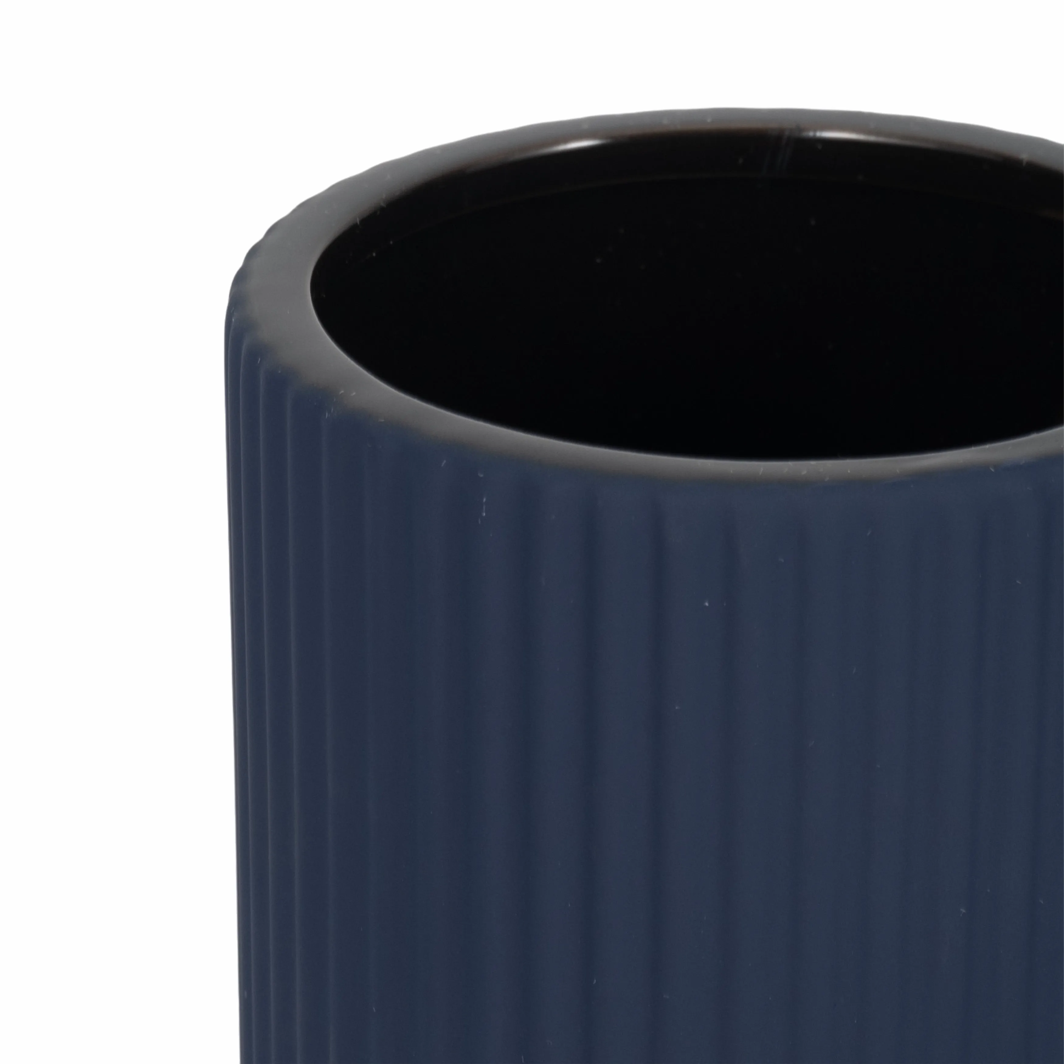 CER, 9"H RIDGED VASE, NAVY