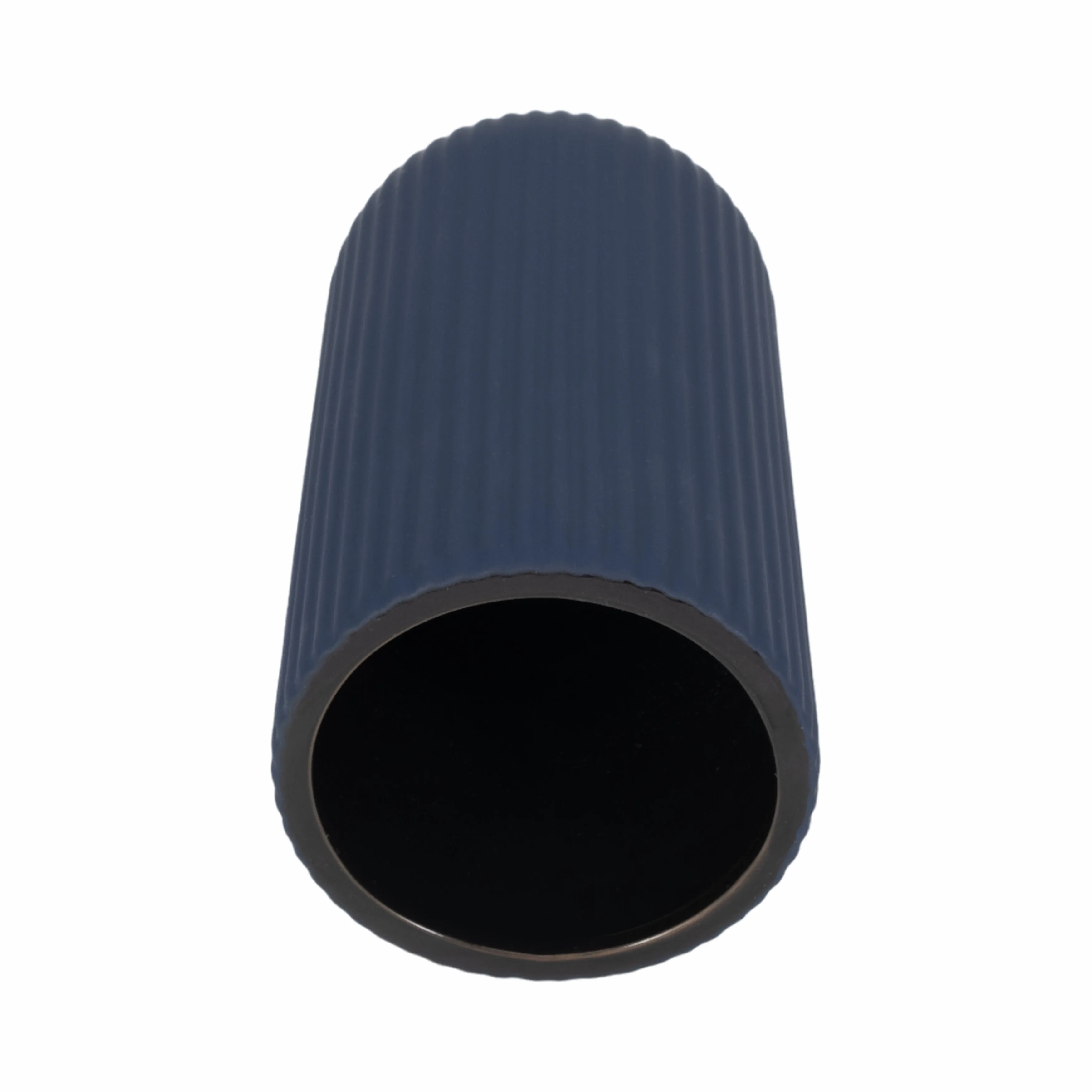 CER, 9"H RIDGED VASE, NAVY