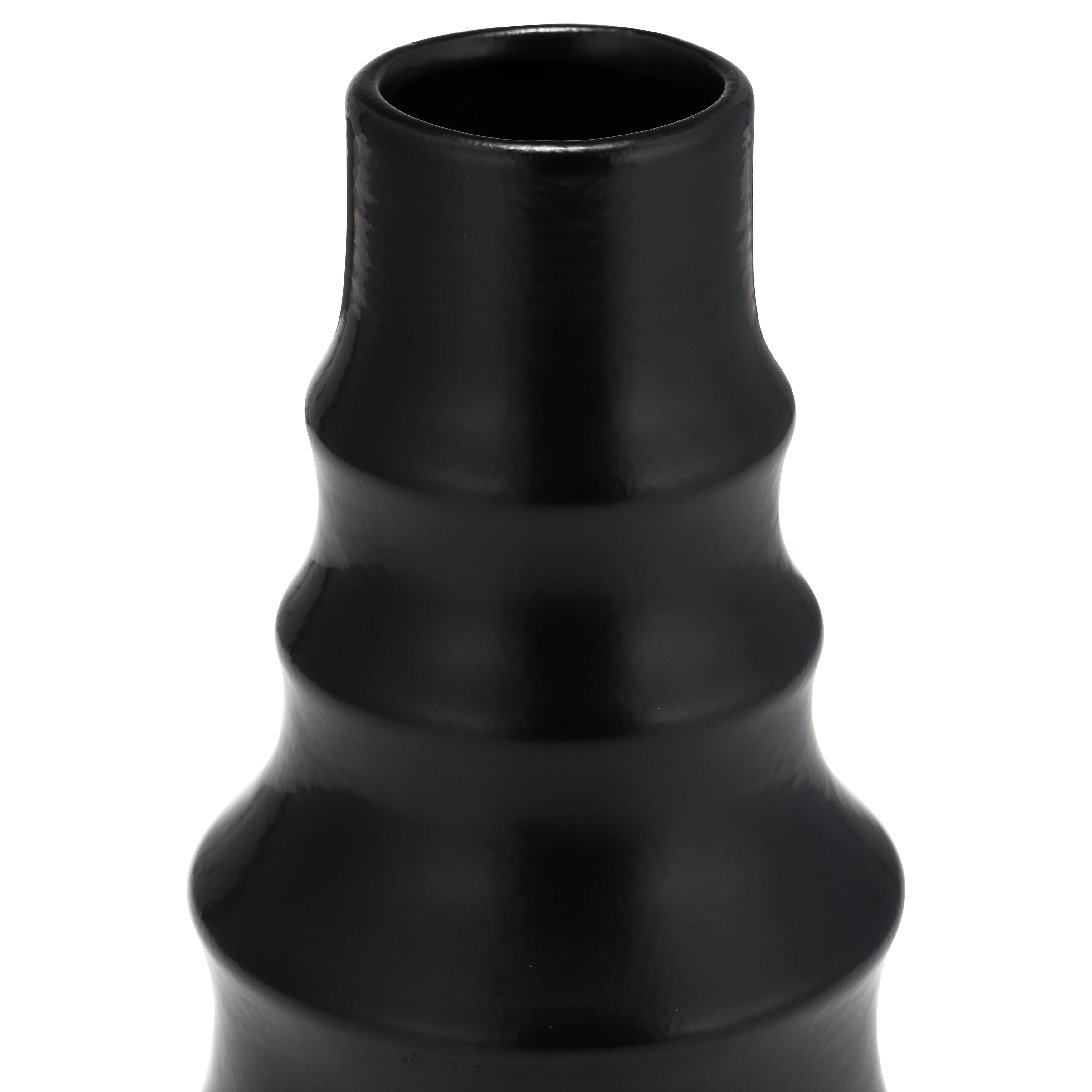 CER,11",RING PATTERN VASE,BLACK