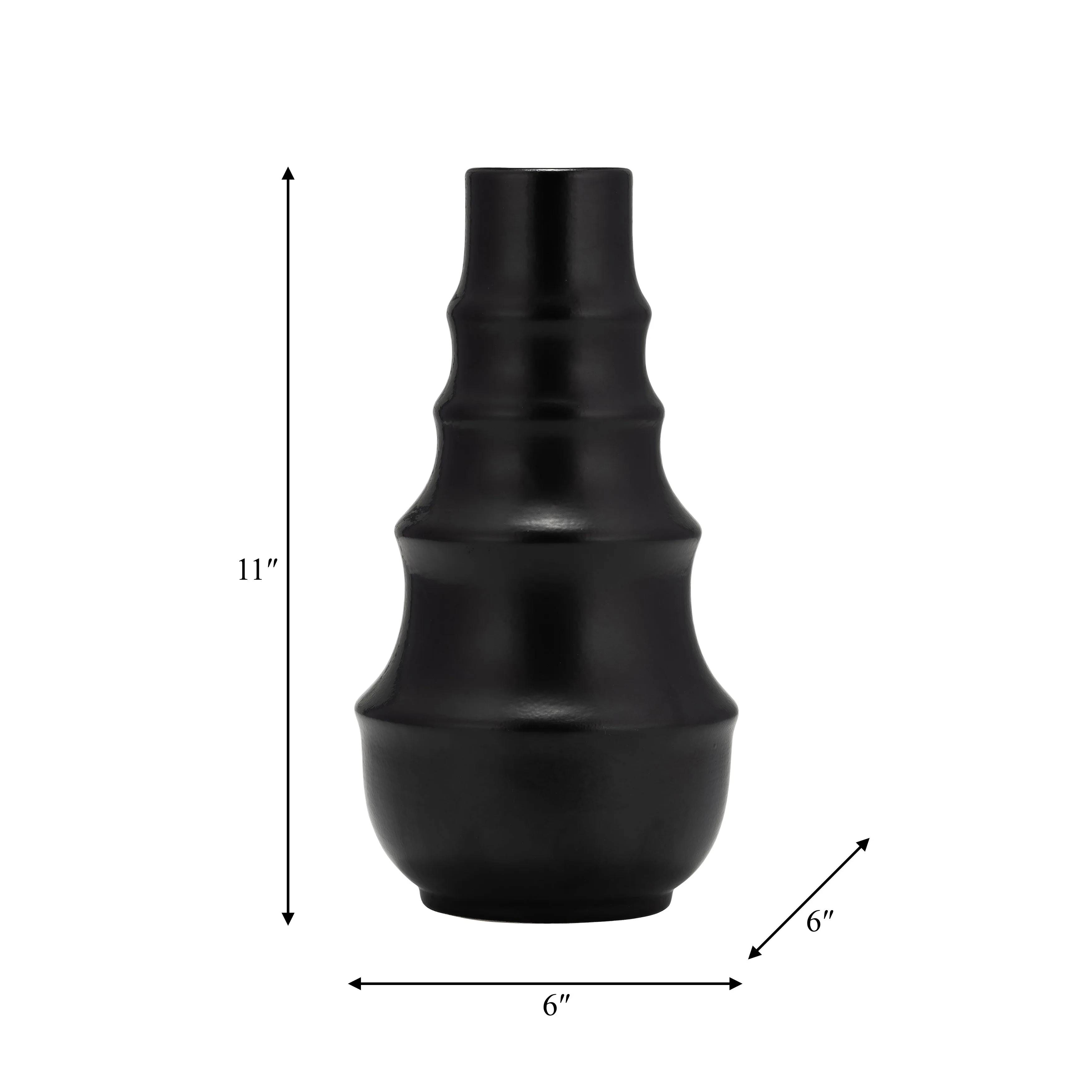 CER,11",RING PATTERN VASE,BLACK