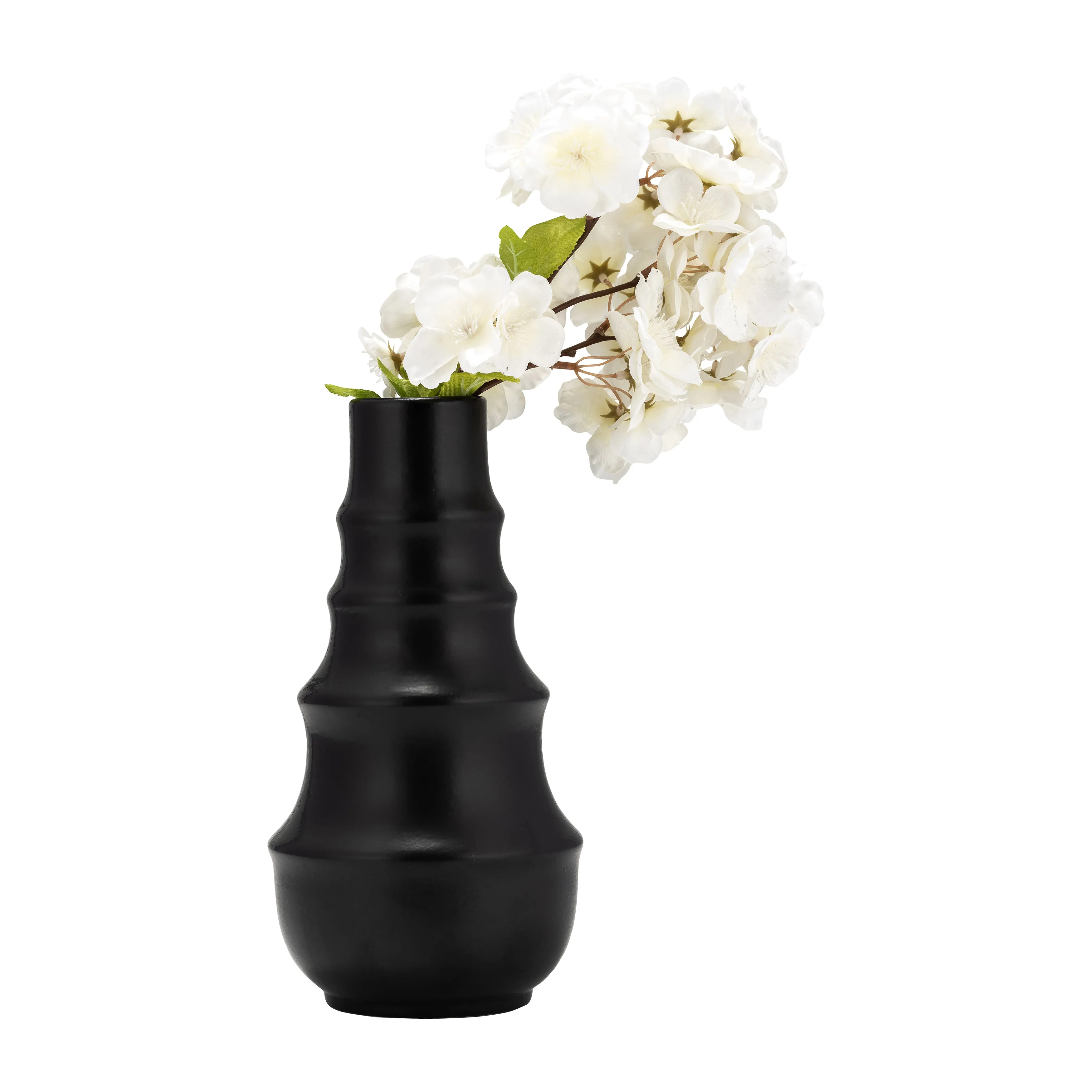 CER,11",RING PATTERN VASE,BLACK