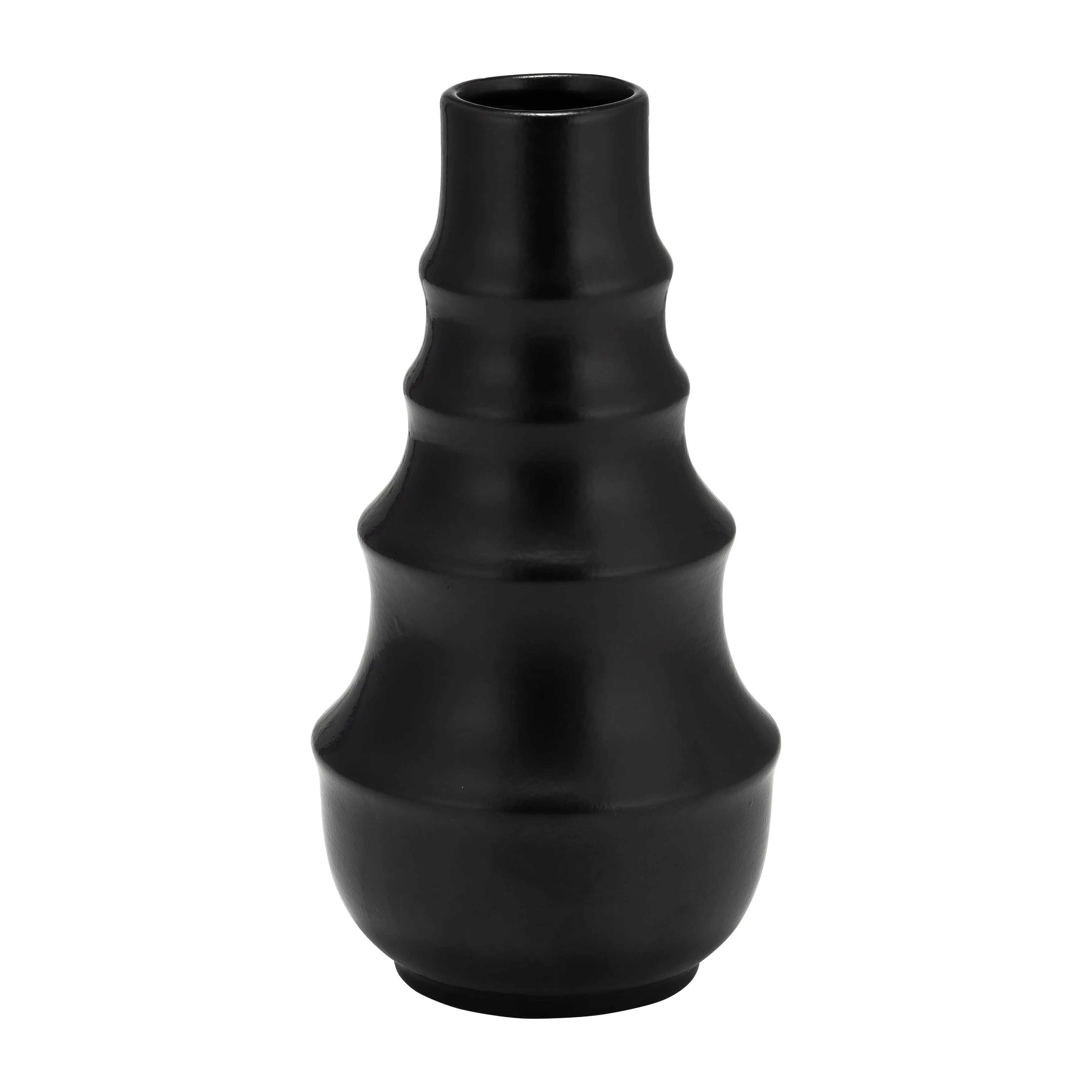 CER,11",RING PATTERN VASE,BLACK