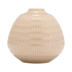 CER,6",STRIPE OVAL VASE,IRISH CREAM