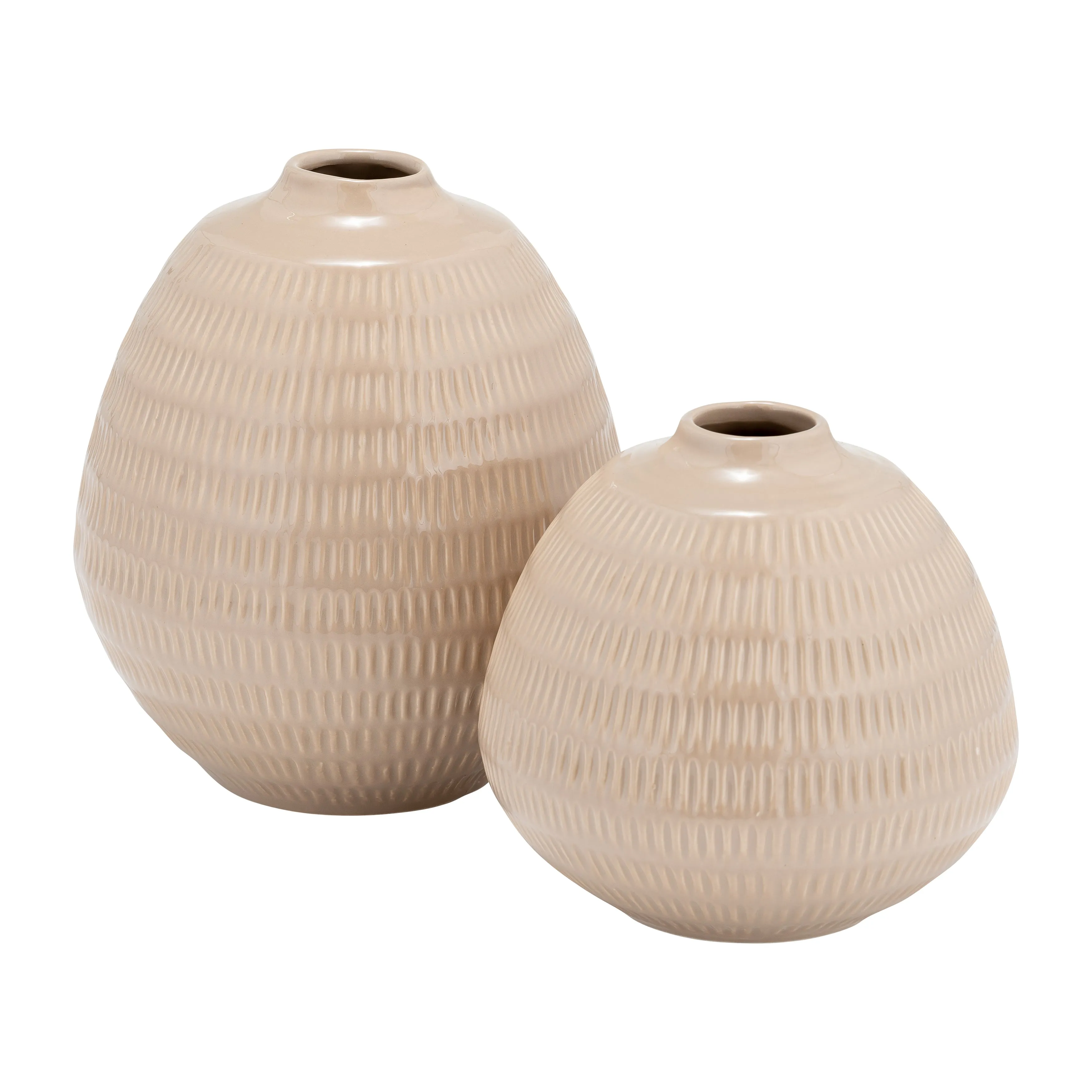 CER,6",STRIPE OVAL VASE,IRISH CREAM
