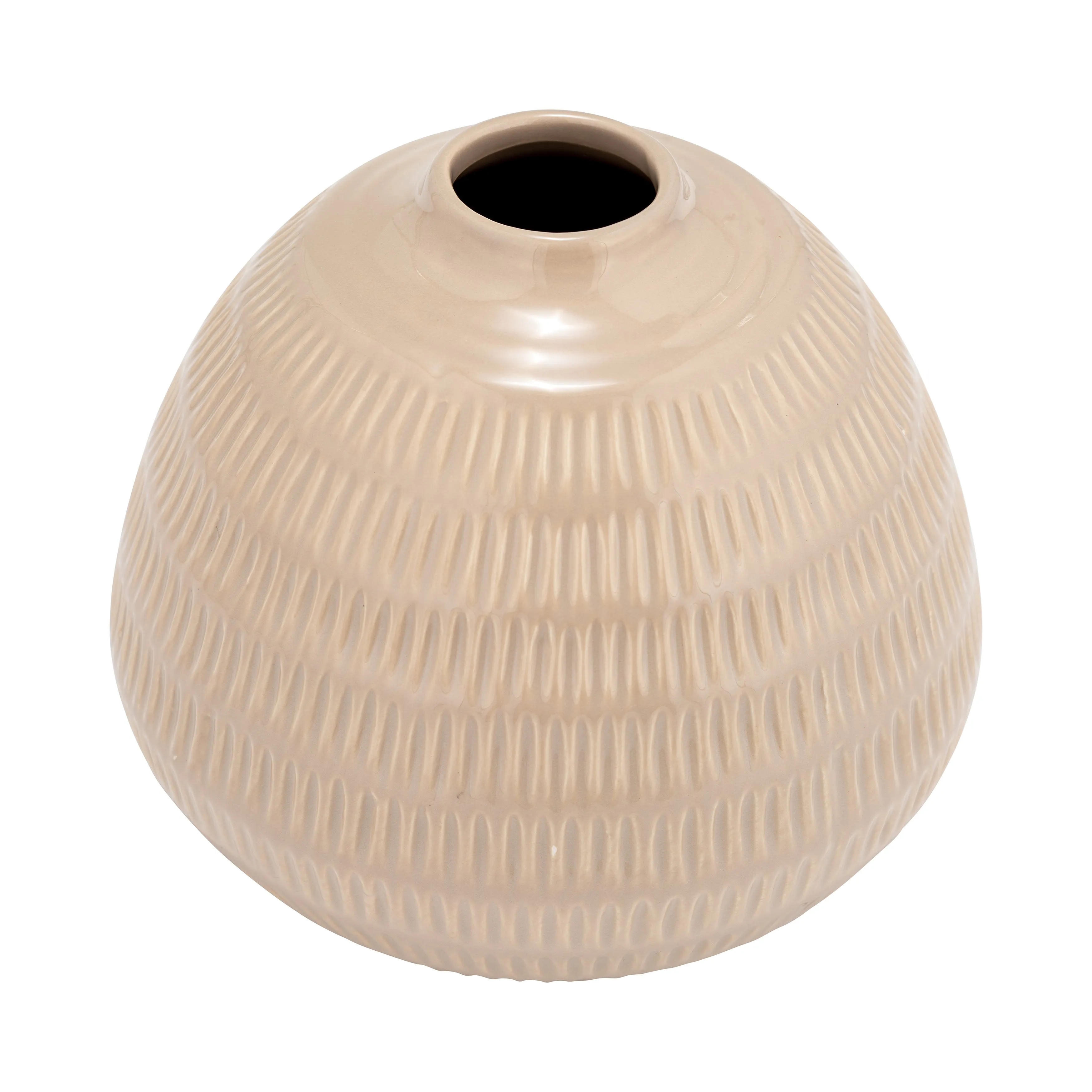 CER,6",STRIPE OVAL VASE,IRISH CREAM