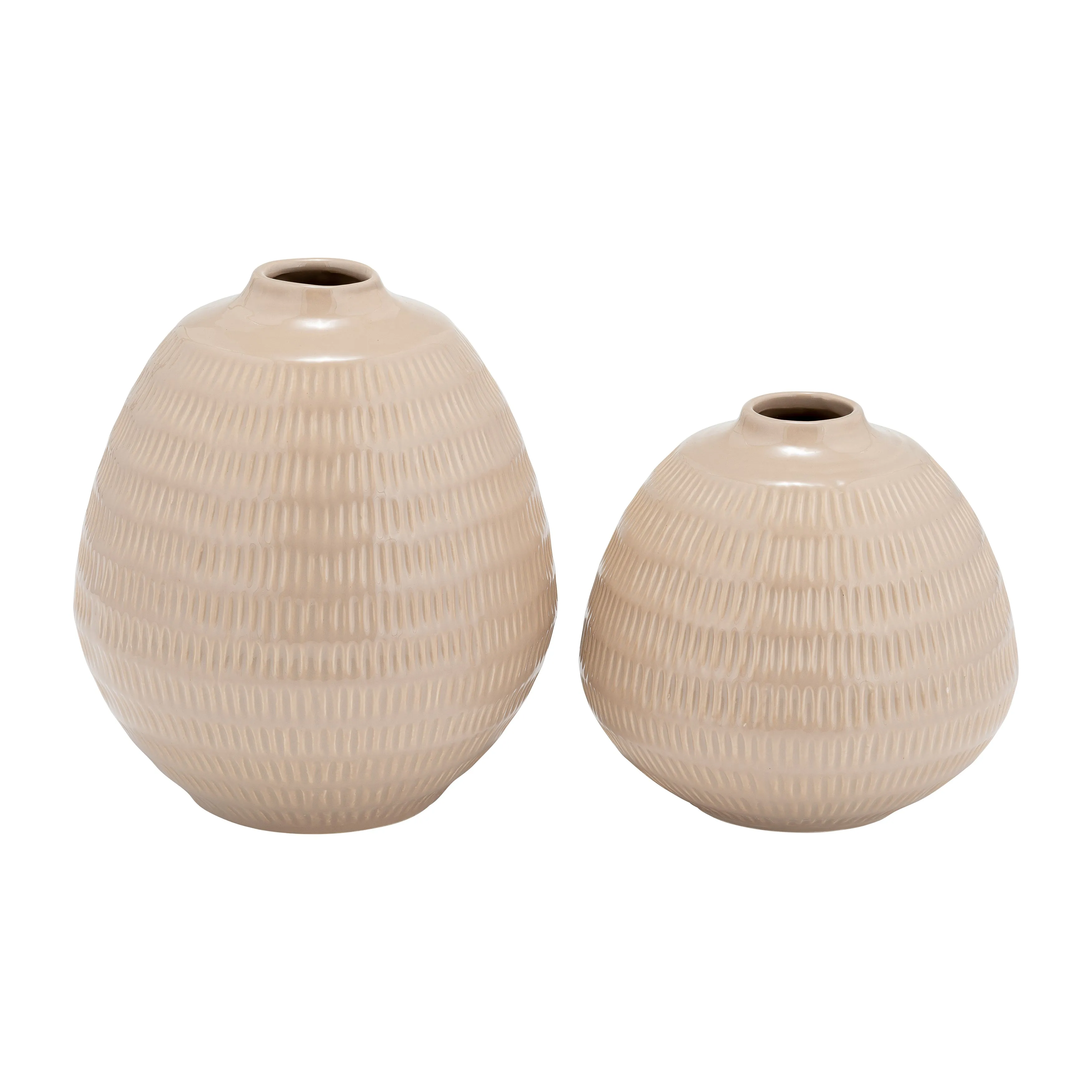 CER,6",STRIPE OVAL VASE,IRISH CREAM