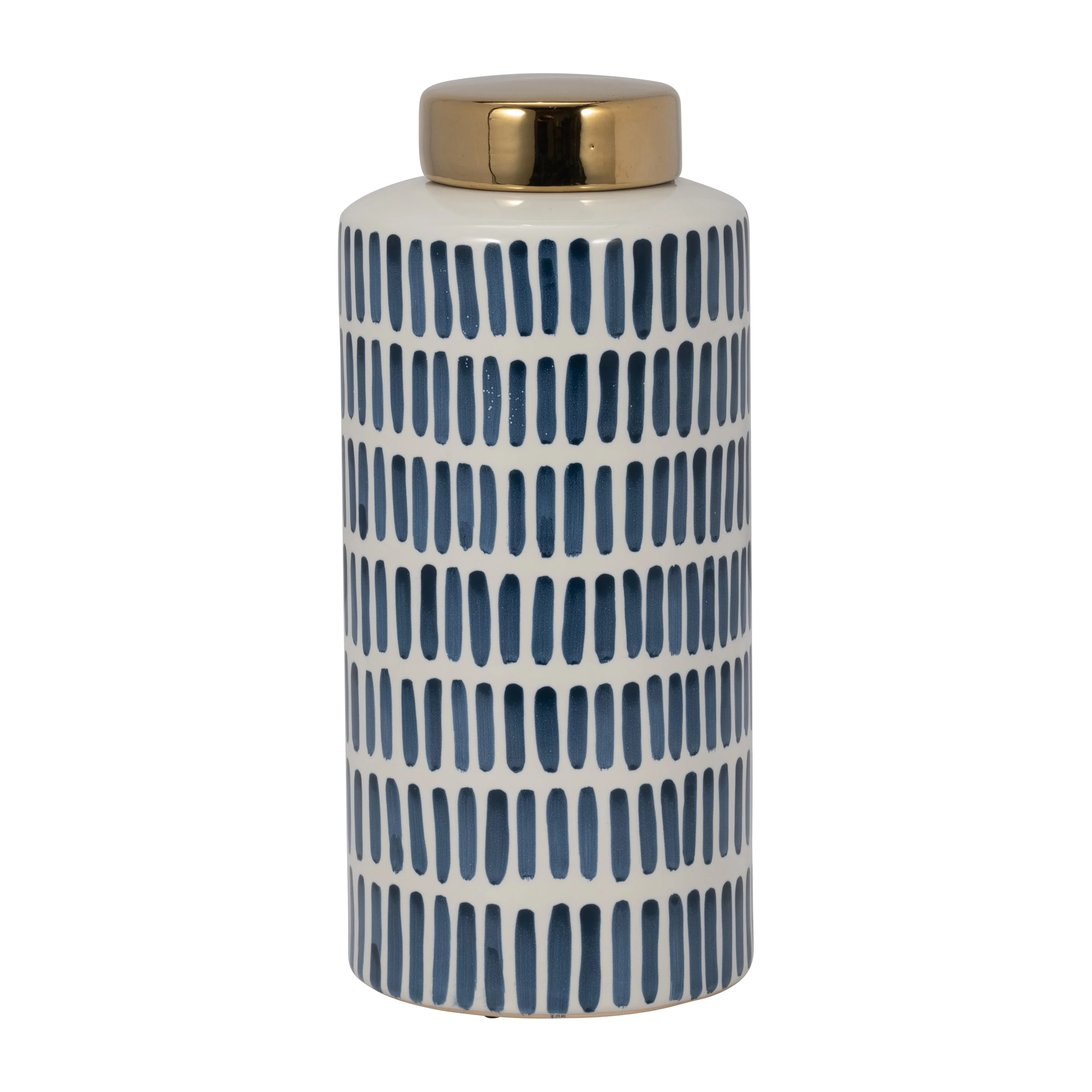 CERAMIC 13" JAR WITH GOLD LID,BLUE