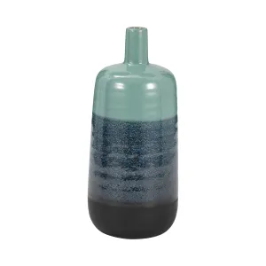 CERAMIC 13", TRI-COLORED SPECKLED VASE, AQUA GRN